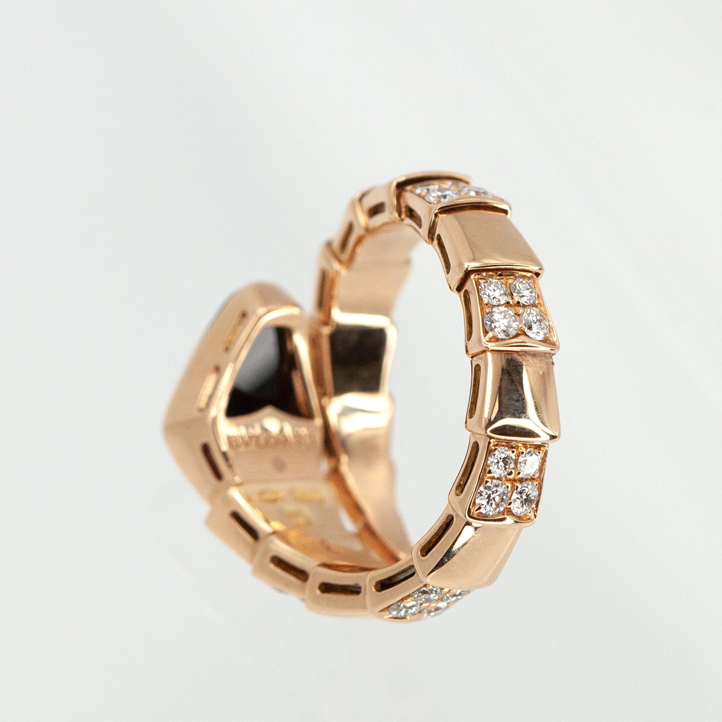 BVLGARI BULGARI Serpenti Viper Collection Diamond Onyx Ring in 18K Rose Gold in vendita 5