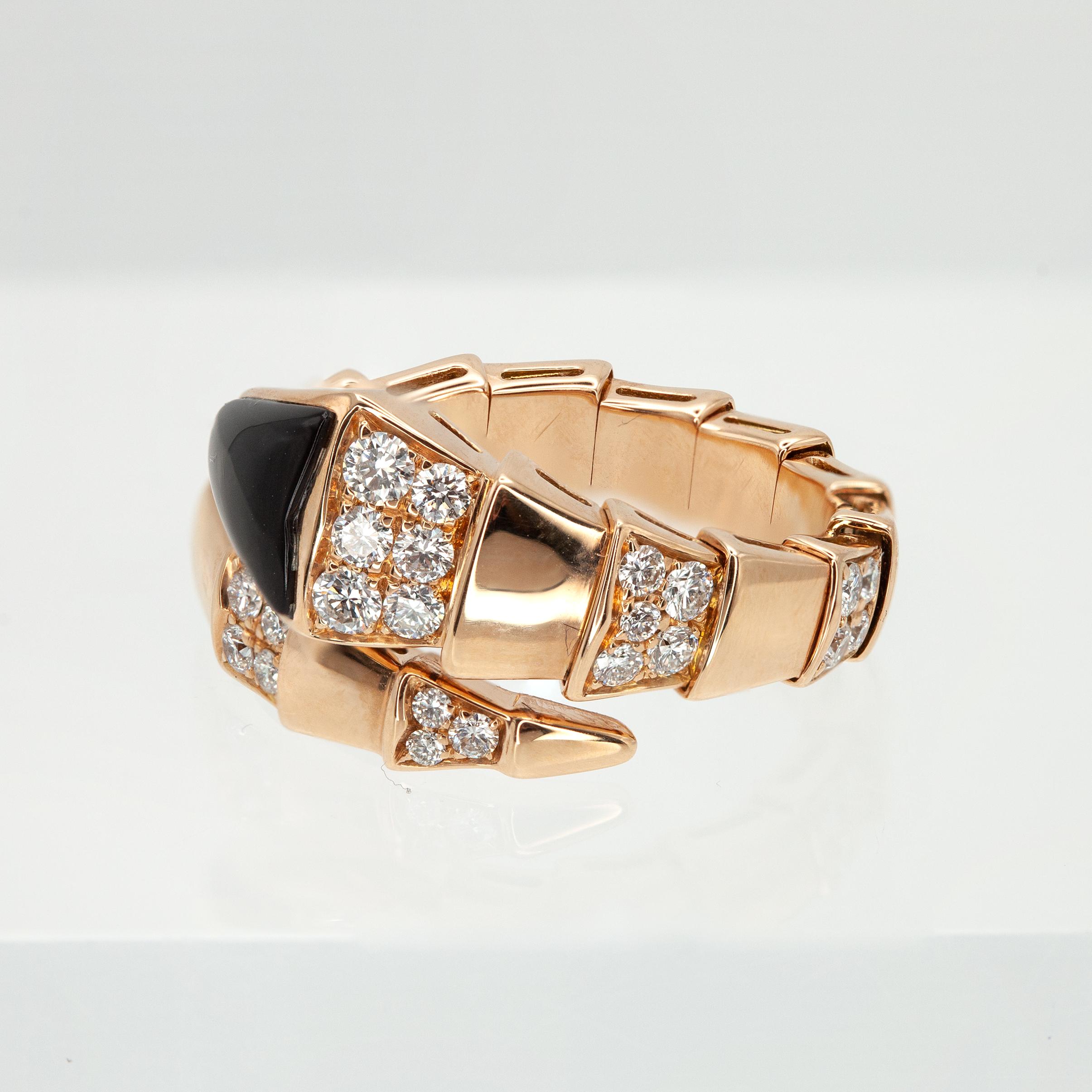 BVLGARI BULGARI Serpenti Viper Collection Diamond Onyx Ring in 18K Rose Gold in vendita 6