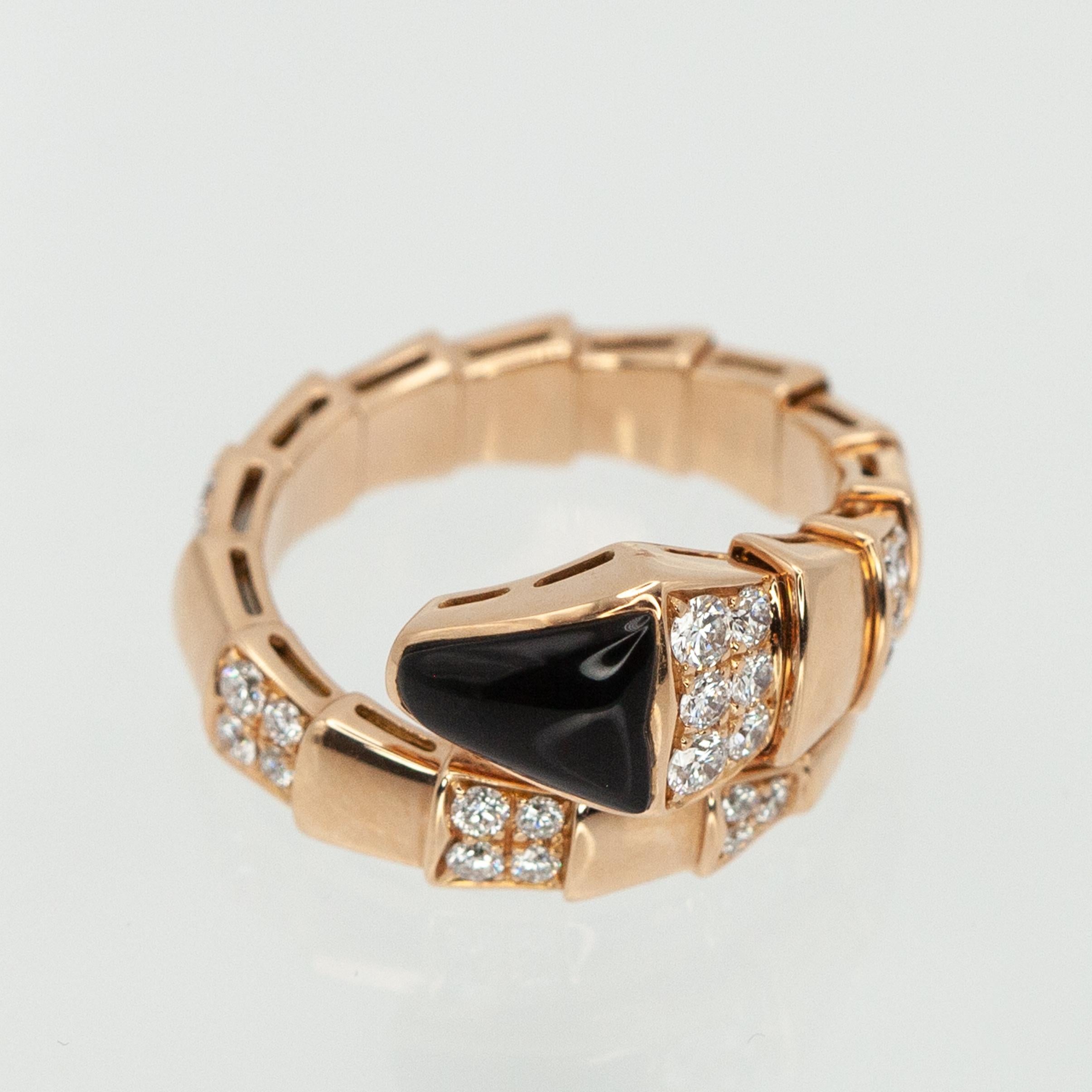 BVLGARI BULGARI Serpenti Viper Collection Diamond Onyx Ring in 18K Rose Gold in vendita 8