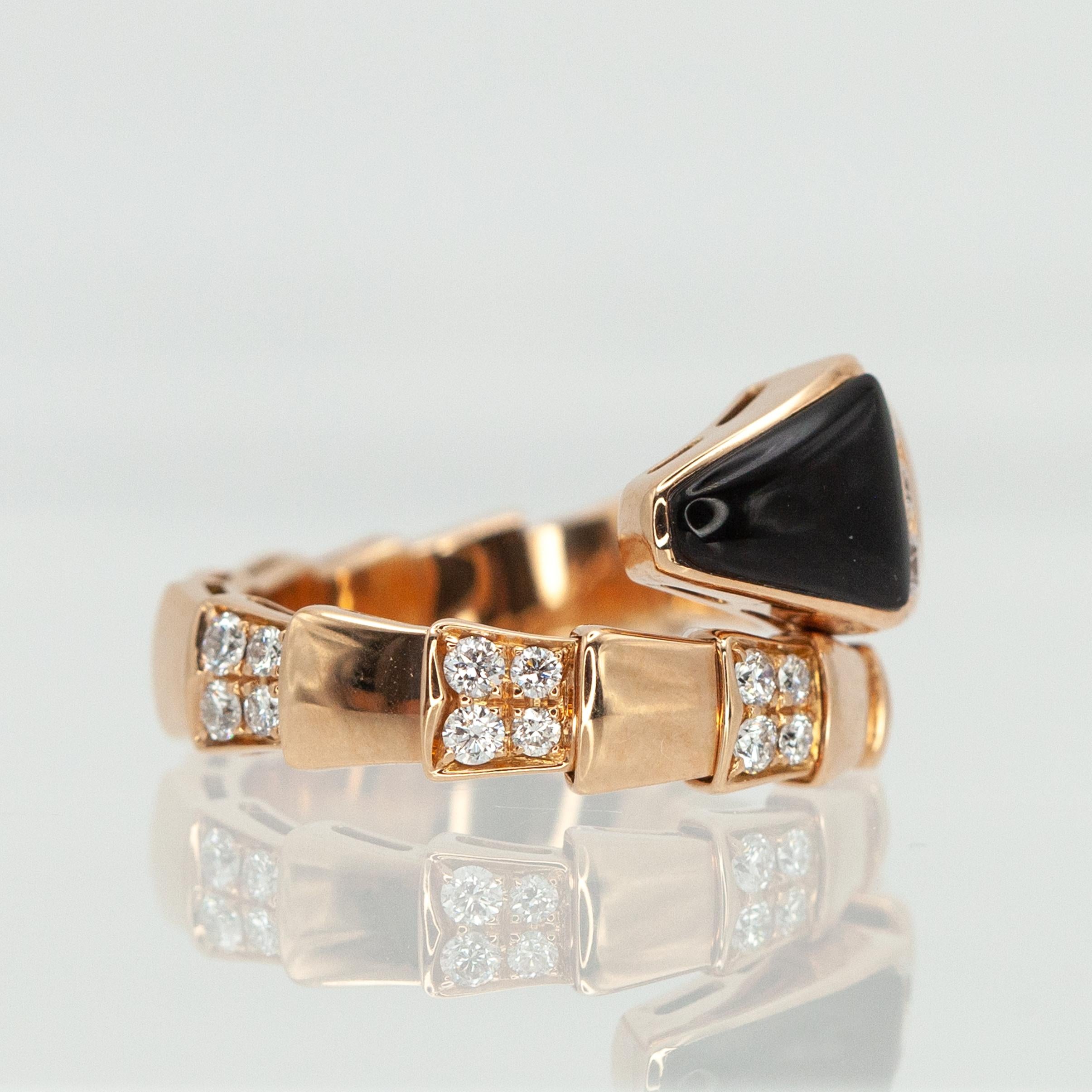 BVLGARI BULGARI Serpenti Viper Collection Diamond Onyx Ring in 18K Rose Gold in vendita 9