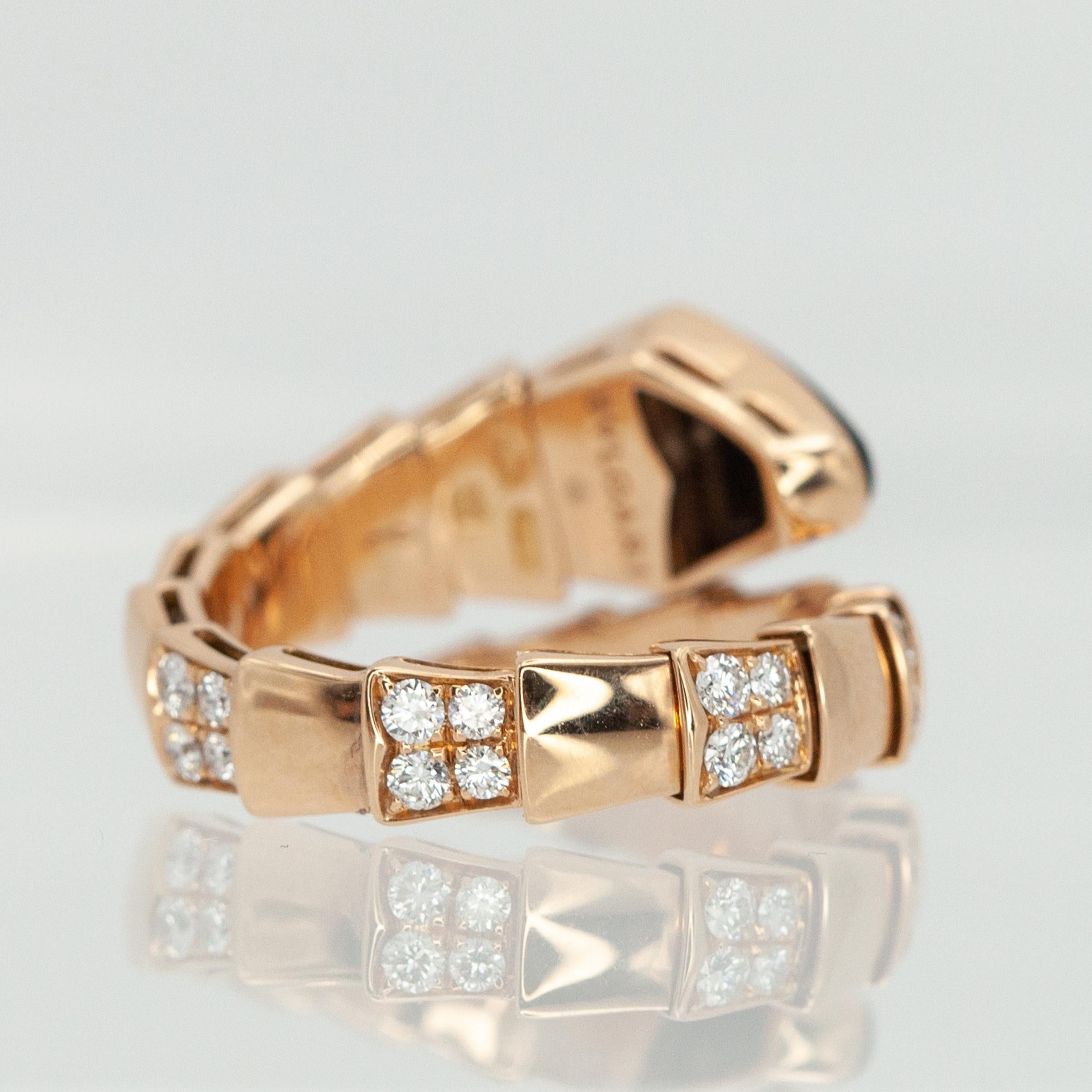BVLGARI BULGARI Serpenti Viper Collection Diamond Onyx Ring in 18K Rose Gold in vendita 10