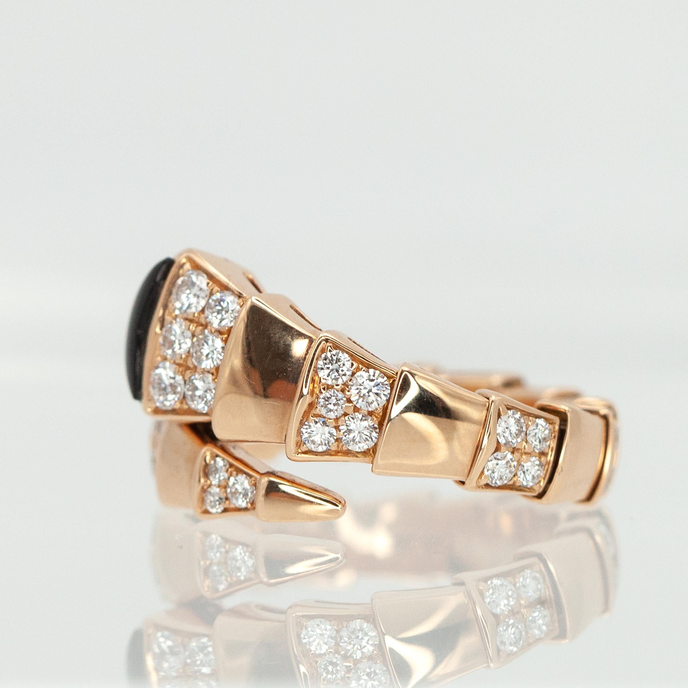 BVLGARI BULGARI Serpenti Viper Collection Diamond Onyx Ring in 18K Rose Gold in vendita 12