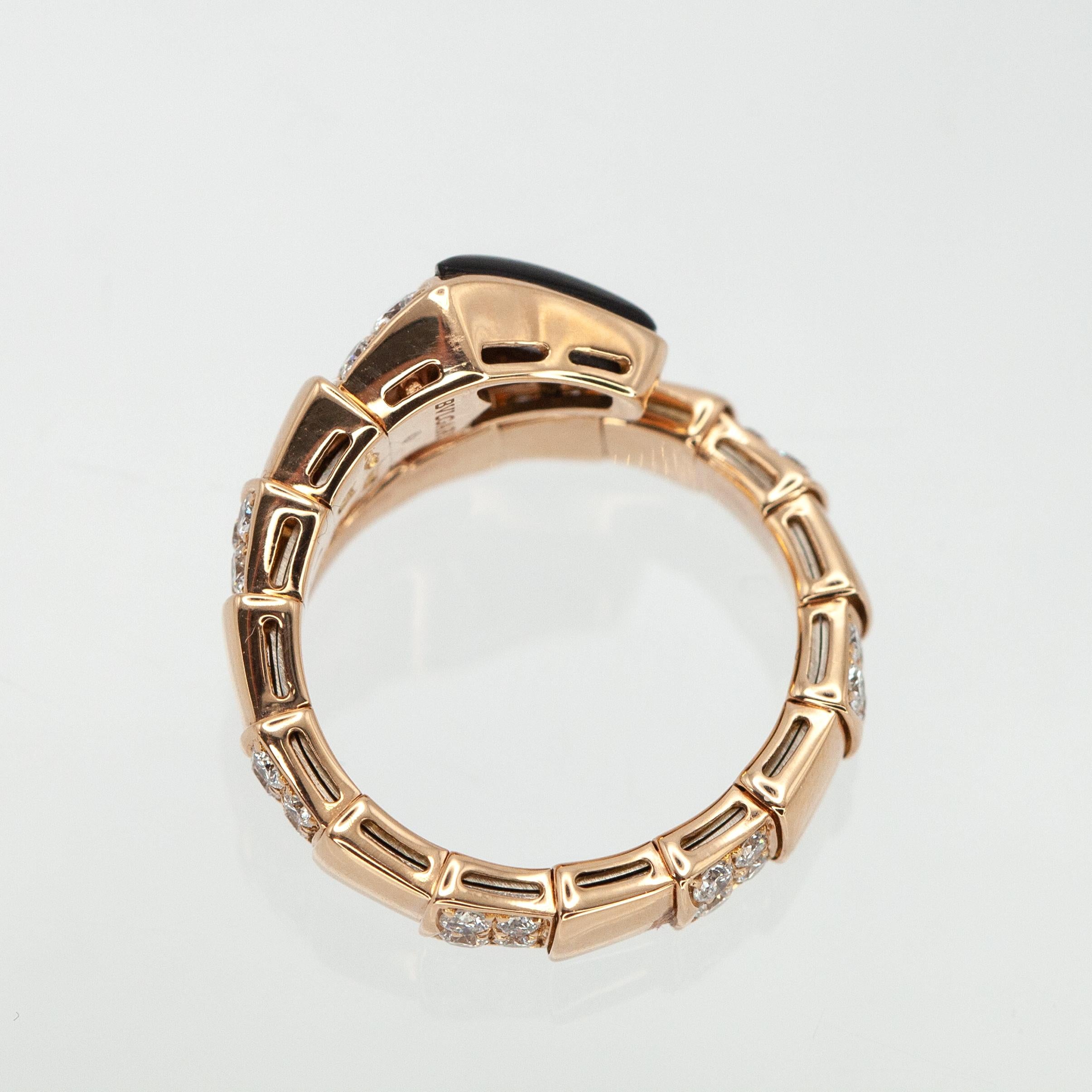 BVLGARI BULGARI Serpenti Viper Collection Diamond Onyx Ring in 18K Rose Gold in vendita 13