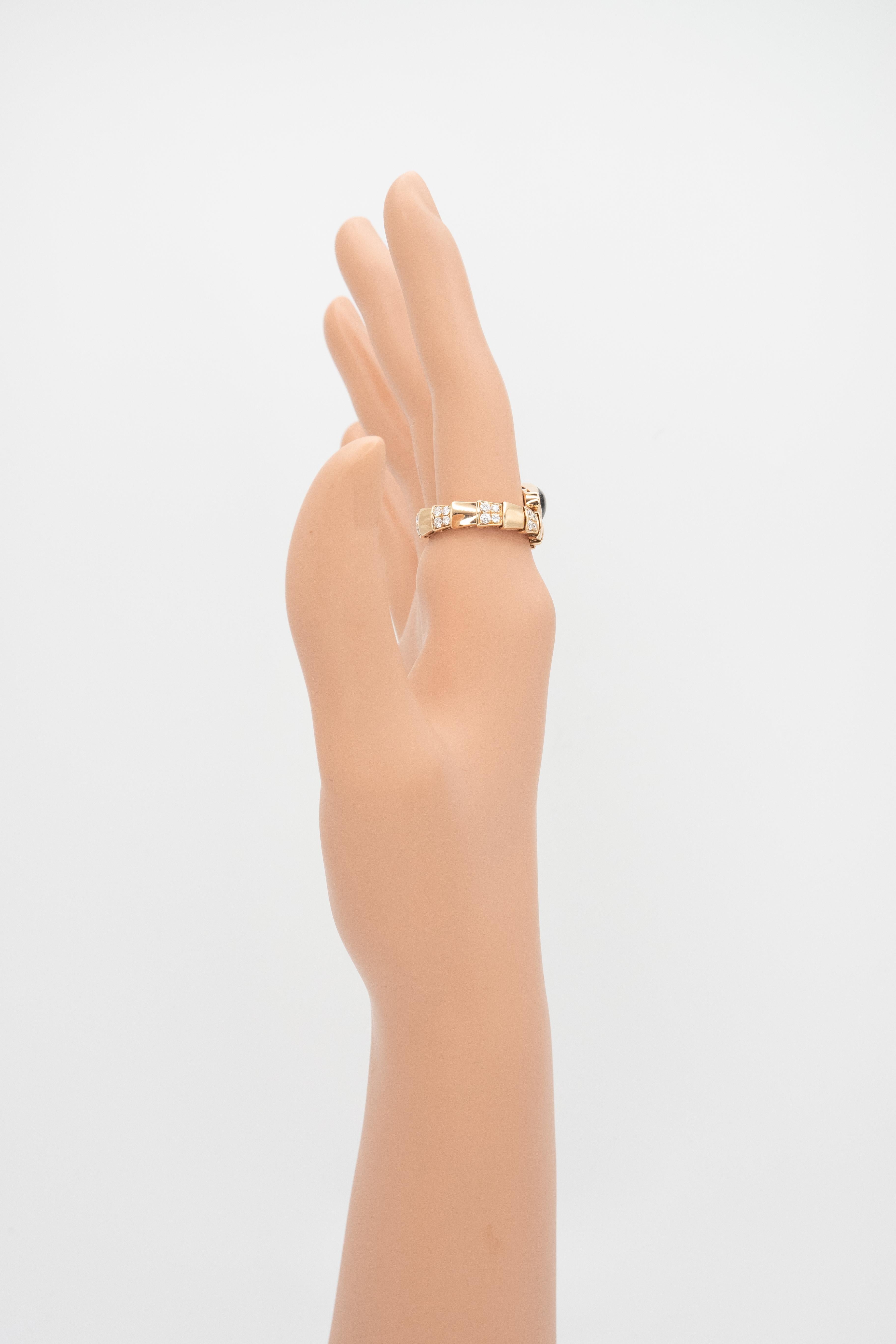 BVLGARI BULGARI Serpenti Viper Collection Diamond Onyx Ring in 18K Rose Gold in vendita 3