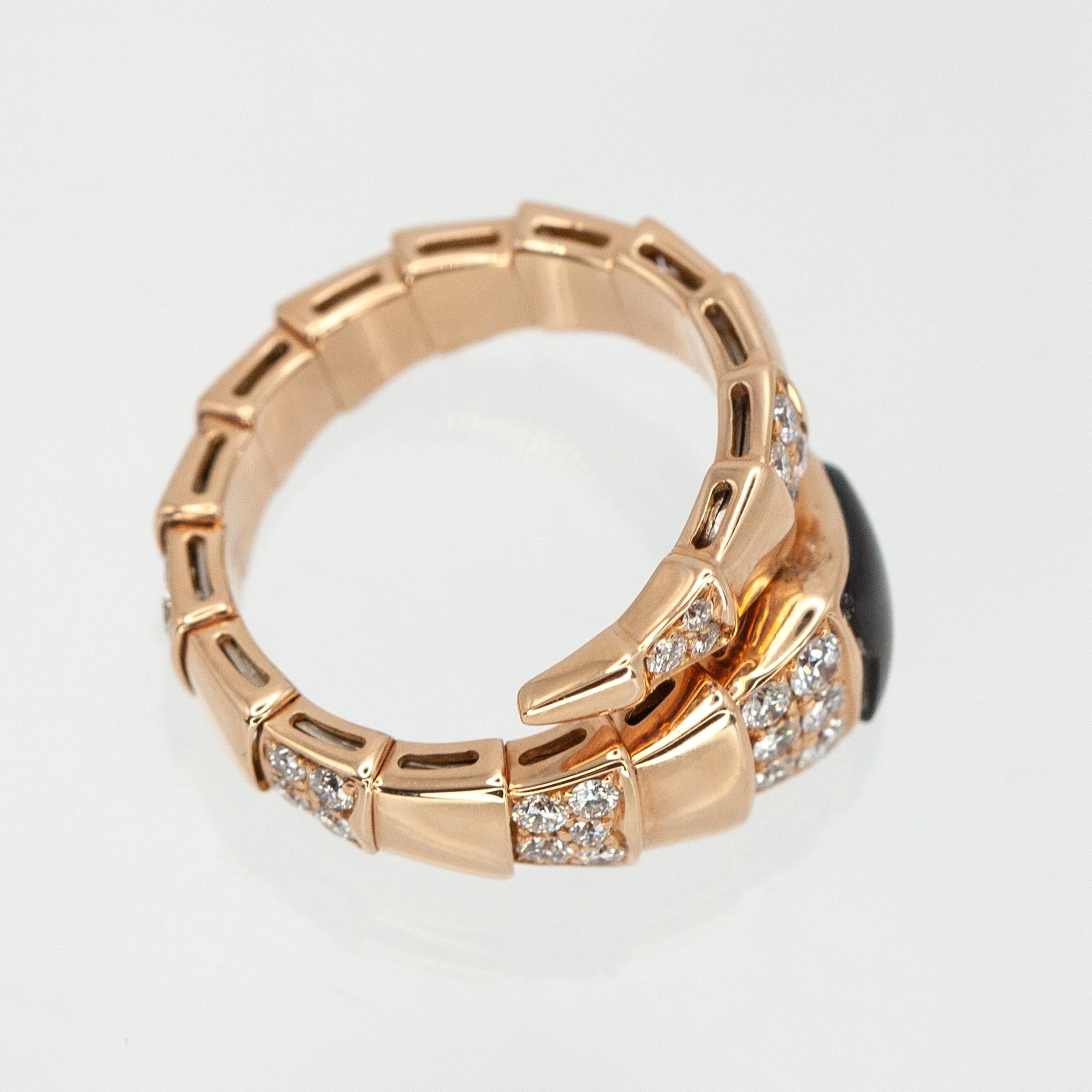 BVLGARI BULGARI Serpenti Viper Collection Diamond Onyx Ring in 18K Rose Gold in vendita 4
