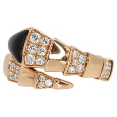 Bvlgari Bulgari Serpenti Viper Collection Diamond 
Onyx Ring in 18K Rose Gold