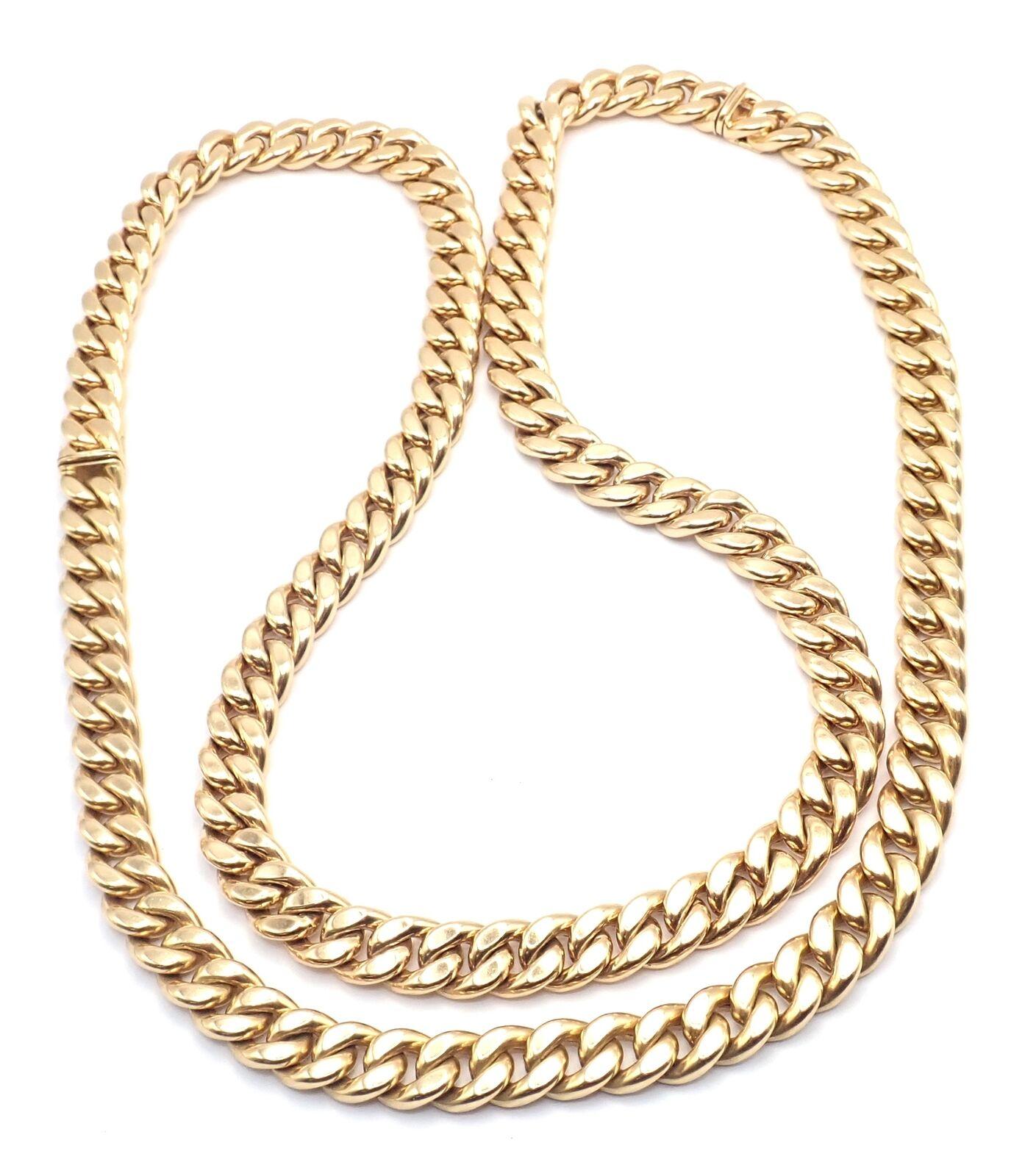 18k Yellow Gold Set Of Two Cub Link Chain Necklace by Bulgari.
This is the set of two curb link necklaces that you can put together to make one very long curb link necklace.
The two necklaces are stamped with Bulgari 750 Italy and a date of
