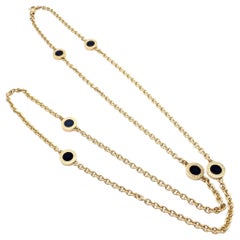 Bvlgari Bulgari Signature Black Onyx 29.5" Long Yellow Gold Link Necklace