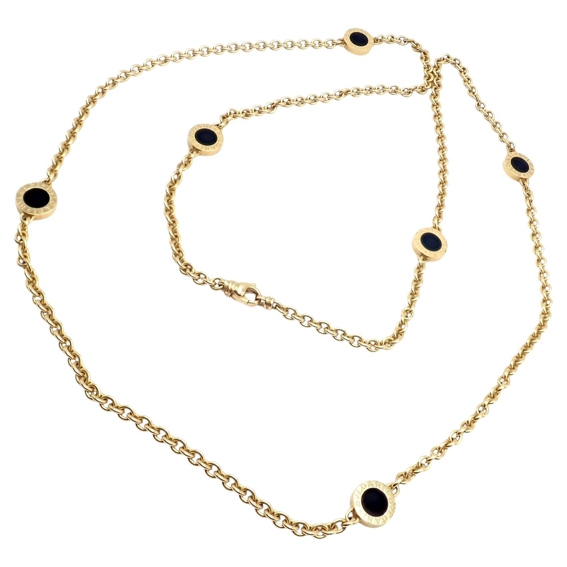 Bvlgari Signature Bulgari Onyx noir Collier à maillons en or jaune de 29,5" de long