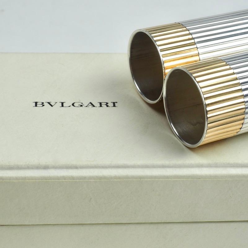 Italian Bvlgari Bulgari Sterling Silver and Gold Double Cigar Holder in Original Box
