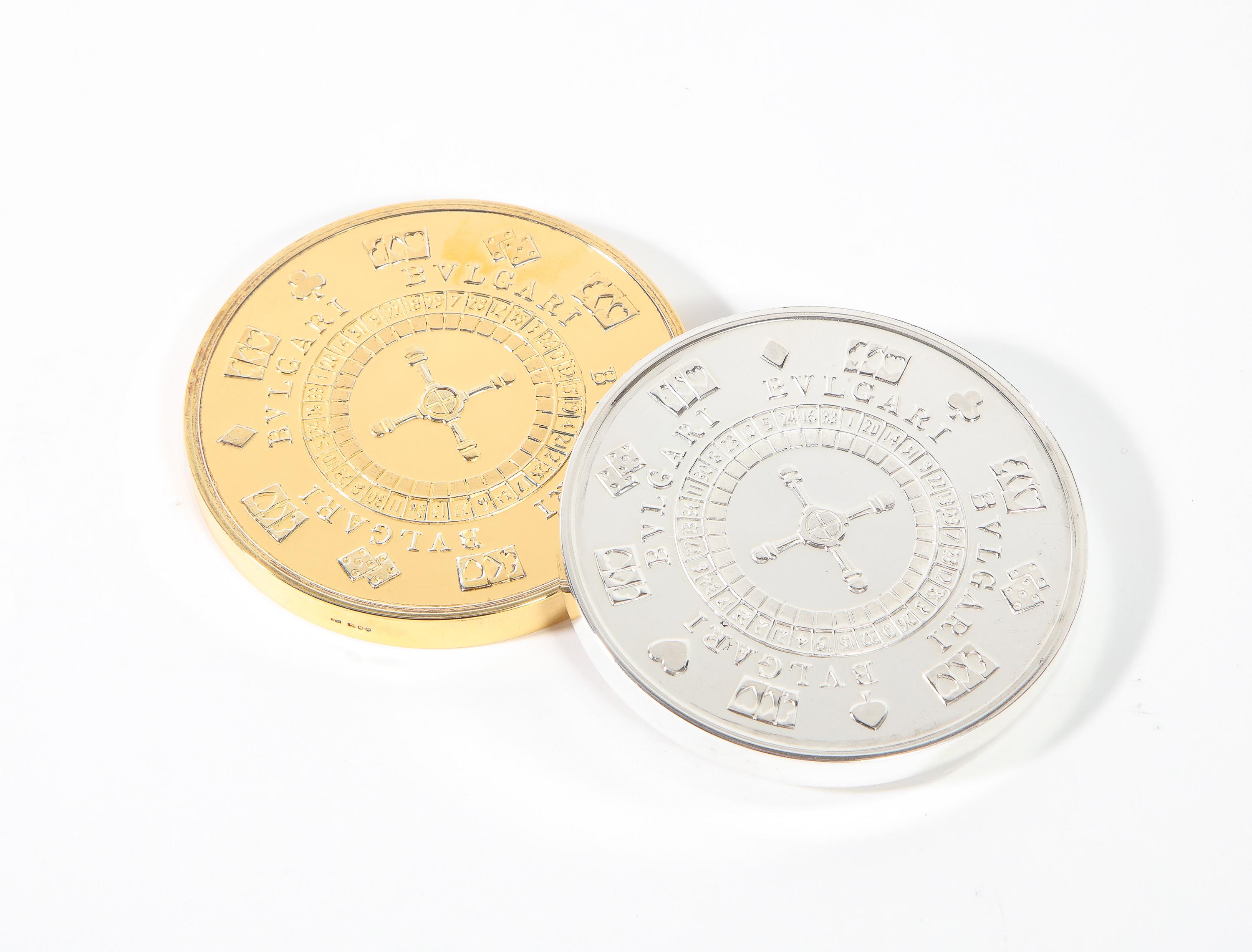 Bvlgari Bulgari Sterling Silver-Gilt Oversized Casino Paperweight Coin 