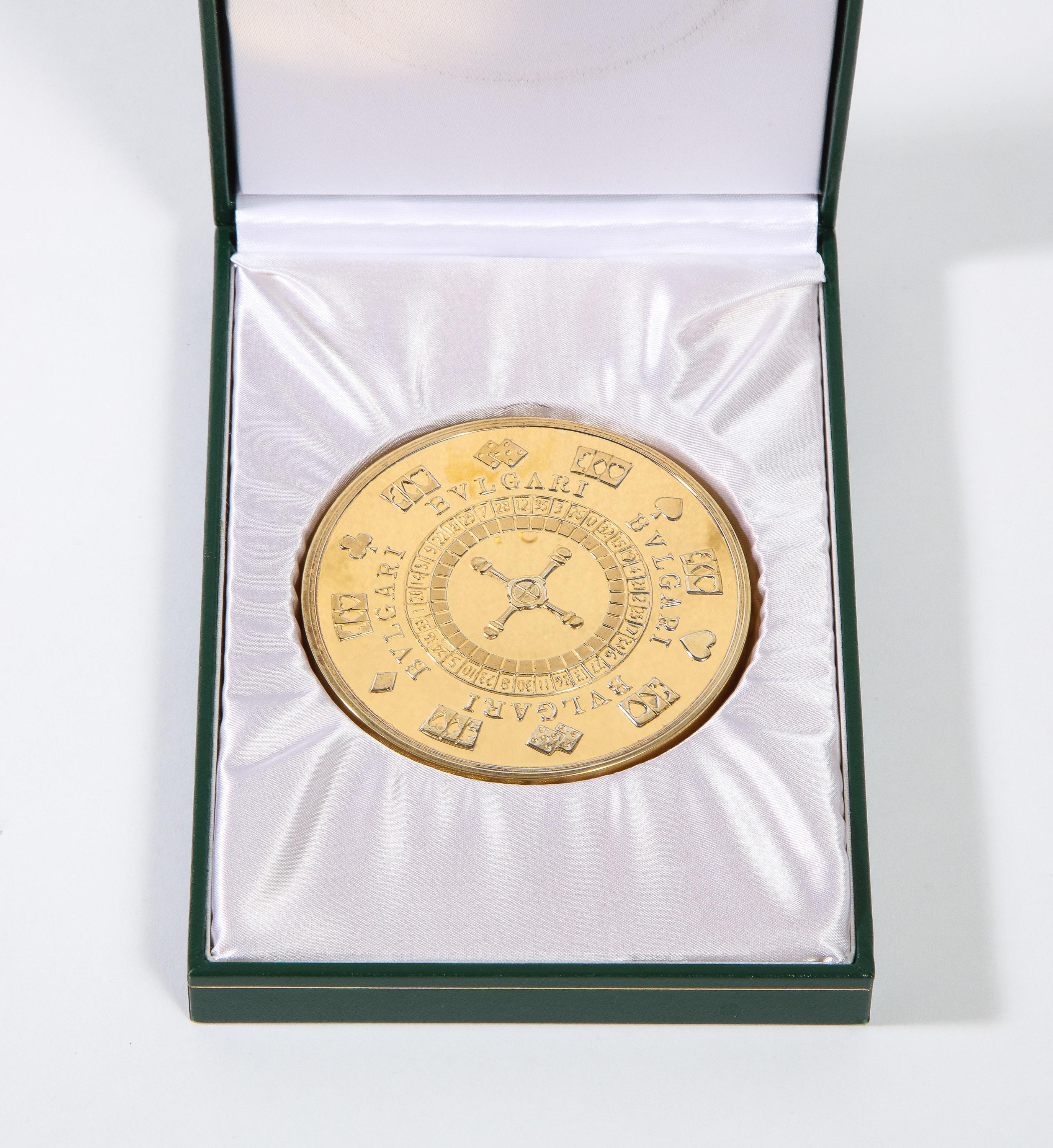 Bvlgari Bulgari Sterling Silver-Gilt Oversized Casino Paperweight Coin 