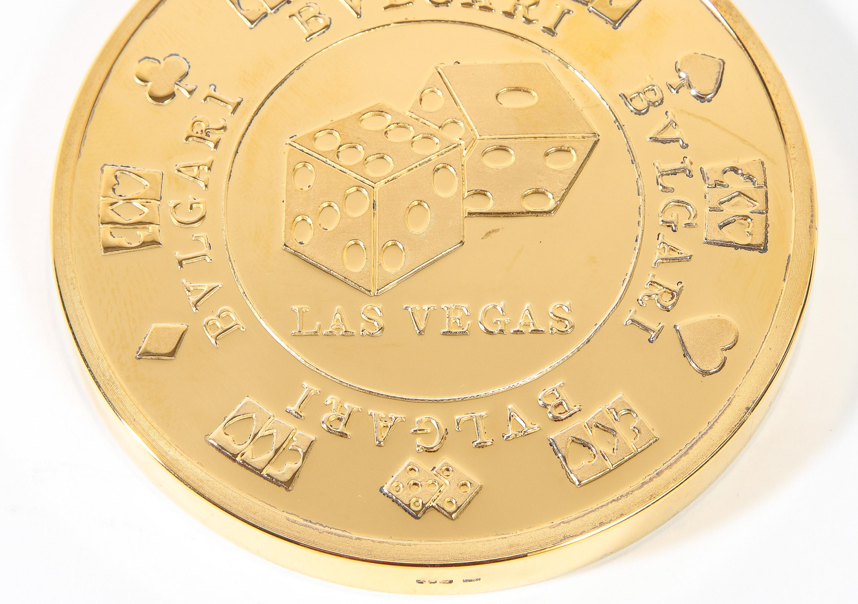 Women's or Men's Bvlgari Bulgari Sterling Silver-Gilt Oversized Casino Paperweight Coin 