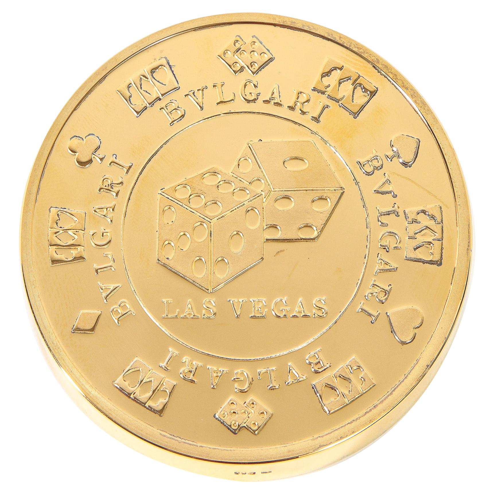 Bvlgari Bulgari Sterling Silver-Gilt Oversized Casino Paperweight Coin "Vegas"