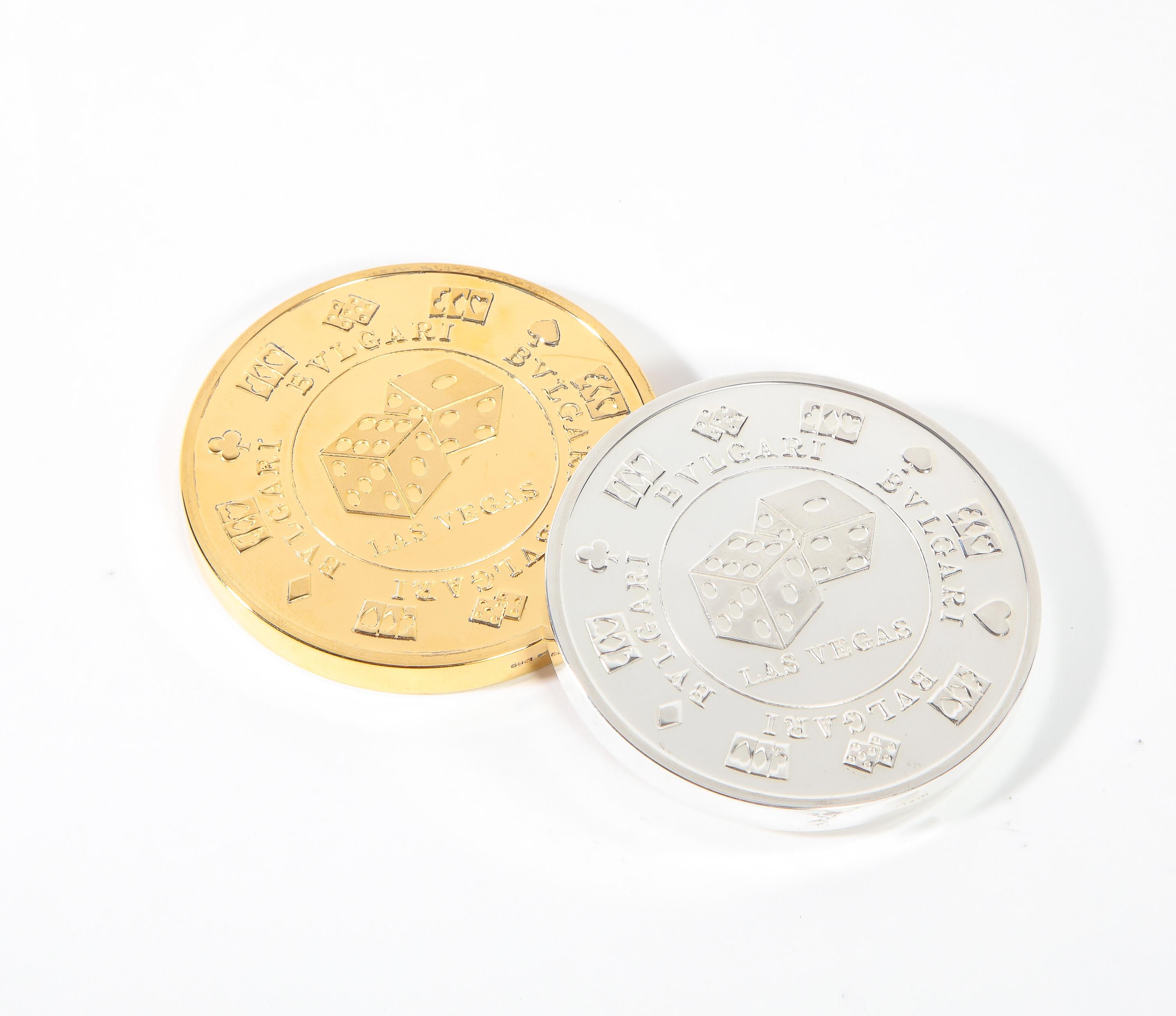 Bvlgari Bulgari Sterling Silver Oversized Casino Paperweight Coin 