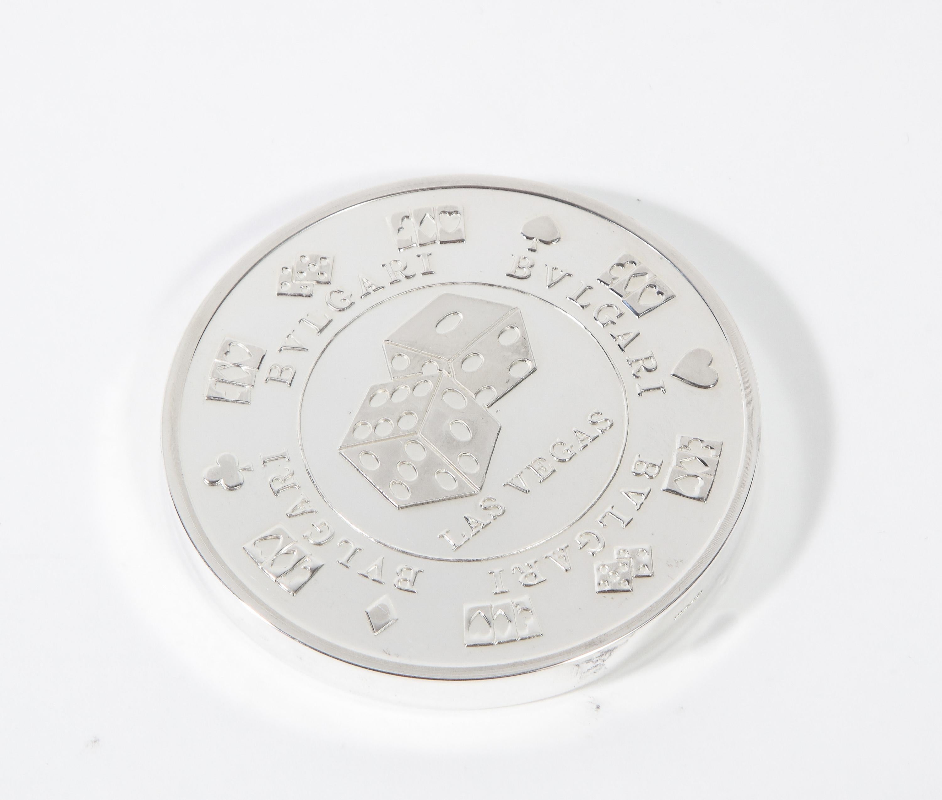 20th Century BVLGARI Bulgari Sterling Silver Oversized Casino Paperweight Coin 