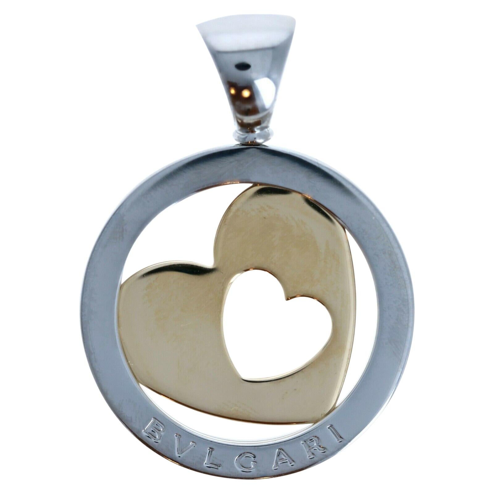 Bvlgari Bulgari Tondo Heart 18k Yellow Gold & Stainless Steel Pendant 11.3g For Sale