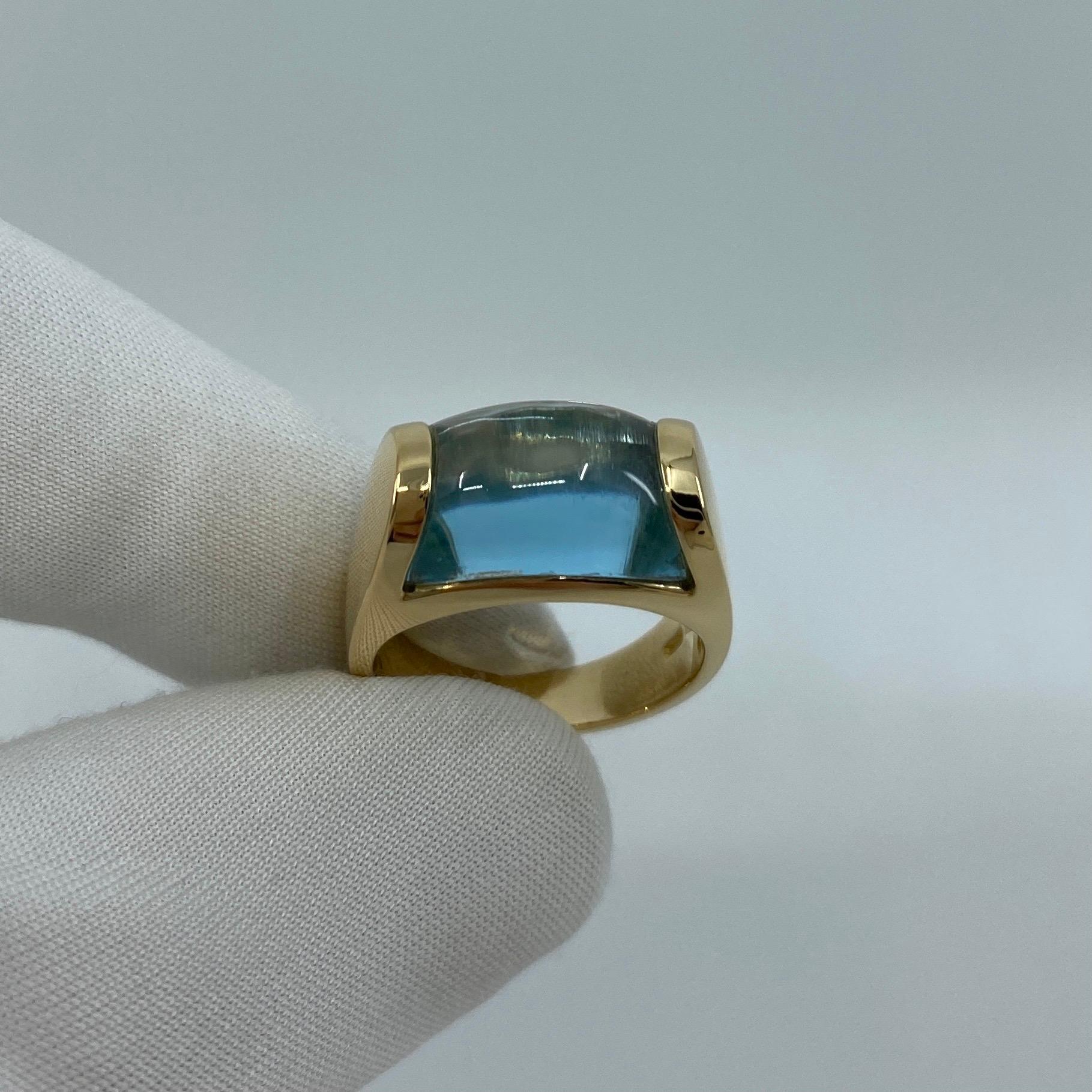 Bvlgari Blue Topaz Tronchetto 18k Yellow Gold Ring.

Beautiful domed blue topaz set in a fine 18k yellow gold tension set ring.

In excellent condition, has been professionally polished and cleaned.

Ring size UK: L1/2
US 6. 

Comes with original