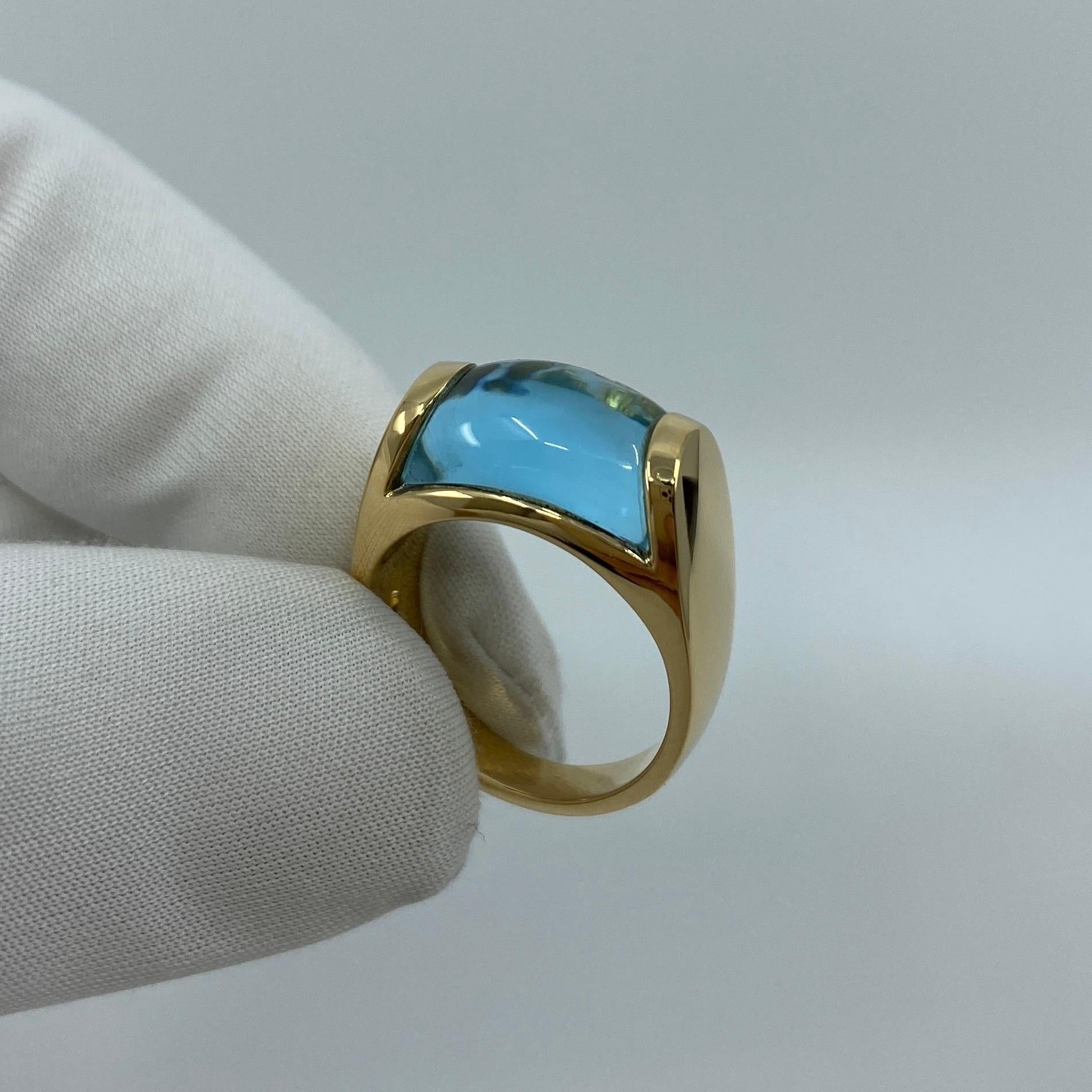 Bvlgari Bulgari Tronchetto 18 Karat Yellow Gold Blue Topaz Ring with Box In Excellent Condition In Birmingham, GB