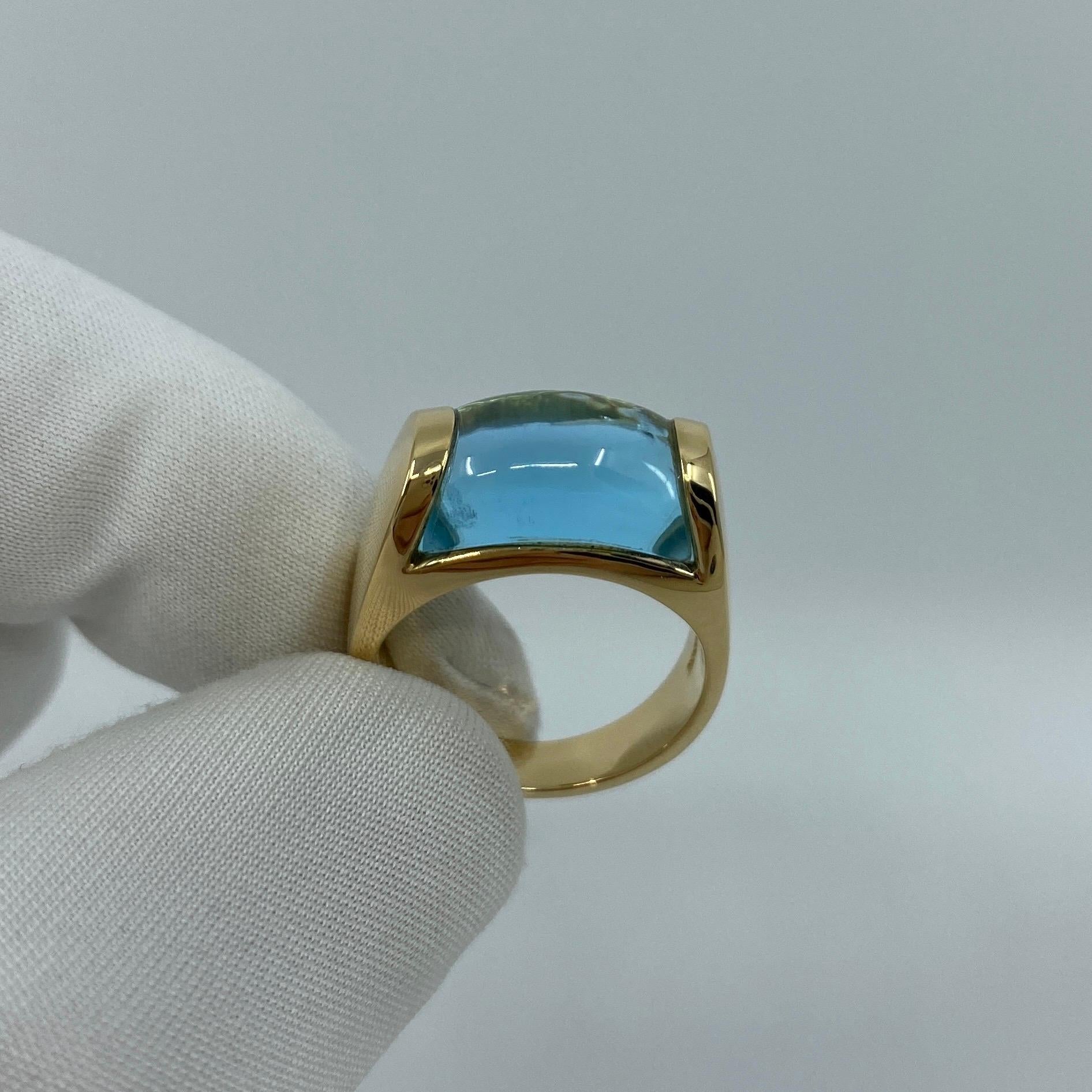 Women's or Men's Bvlgari Bulgari Tronchetto 18 Karat Yellow Gold Blue Topaz Ring with Box
