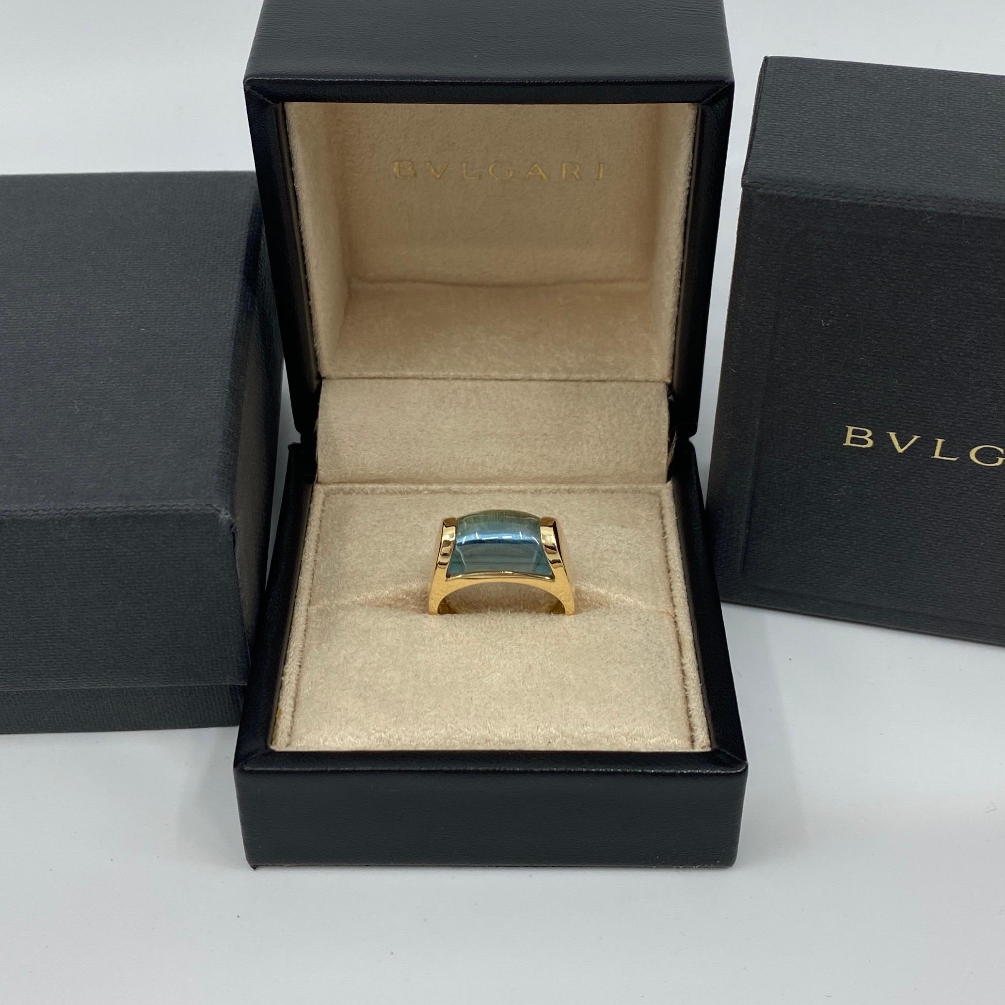 Bvlgari Bulgari Tronchetto 18 Karat Yellow Gold Blue Topaz Ring with Box 1