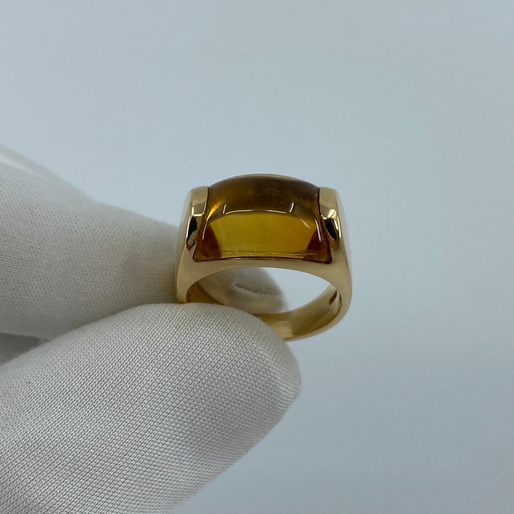 Rare Bvlgari Vivid Yellow Citrine Tronchetto 18k Yellow Gold Ring.

Beautiful domed yellow citrine set in a fine 18k yellow gold tension set ring.

In excellent condition, has been professionally polished and cleaned.

Ring size: UK K -US
