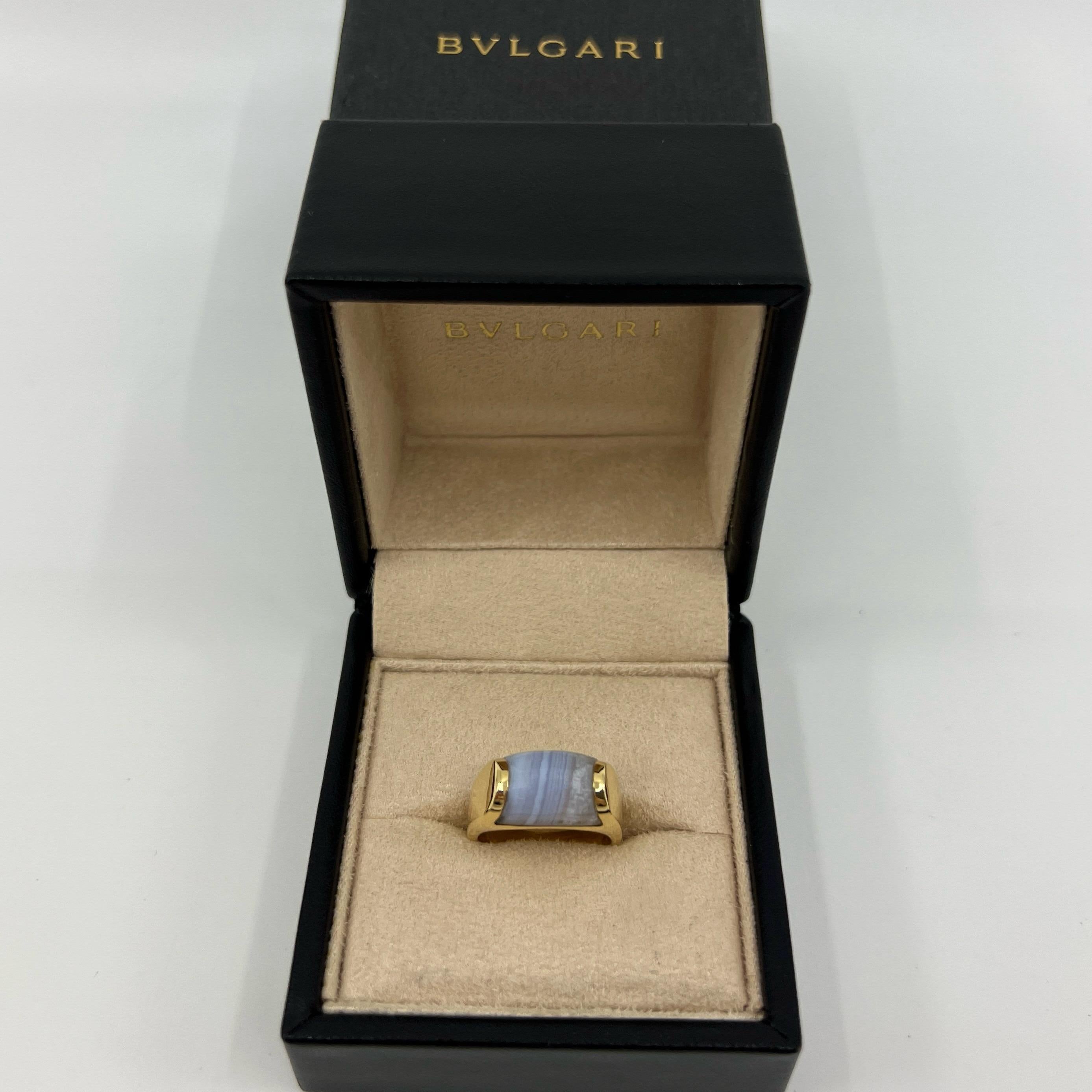 Bvlgari Bulgari Tronchetto 18k Yellow Gold Blue Purple Agate Ring with Box 6.5 For Sale 7
