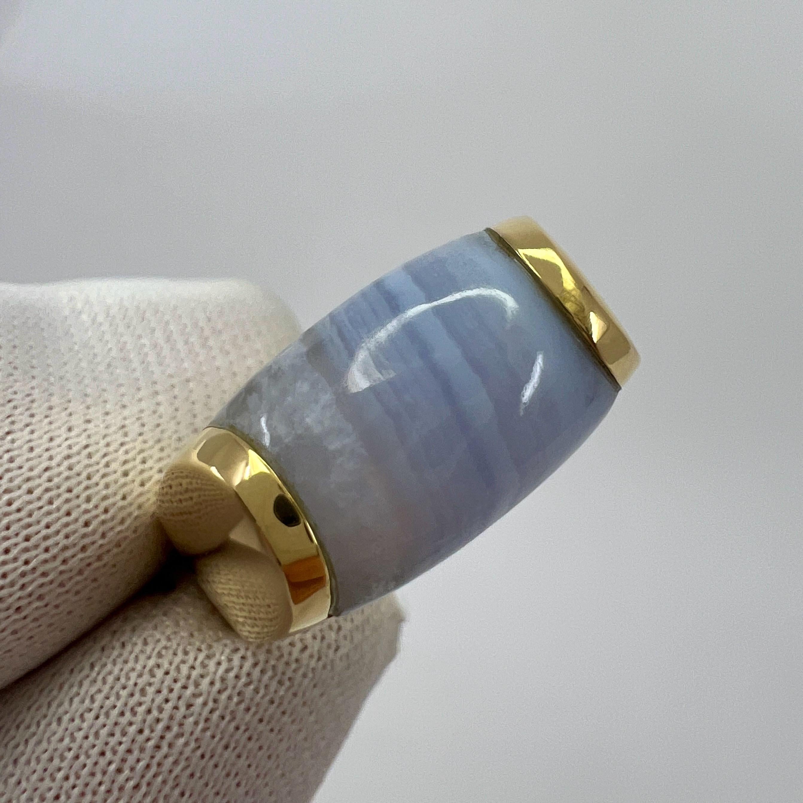 Women's or Men's Bvlgari Bulgari Tronchetto 18k Yellow Gold Blue Purple Agate Ring with Box 6.5 For Sale