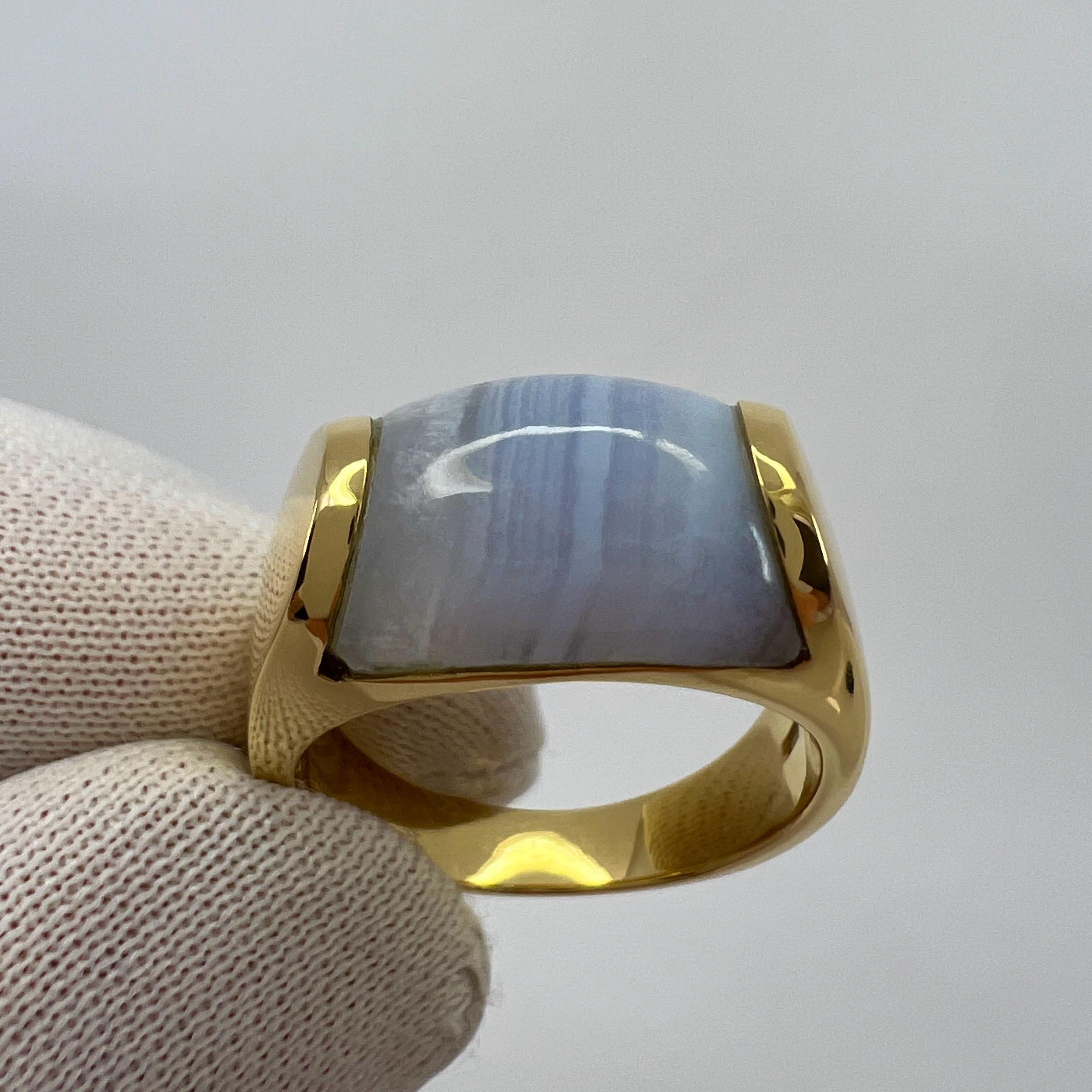 Bvlgari Bulgari Tronchetto 18k Yellow Gold Blue Purple Agate Ring with Box 6.5 For Sale 3