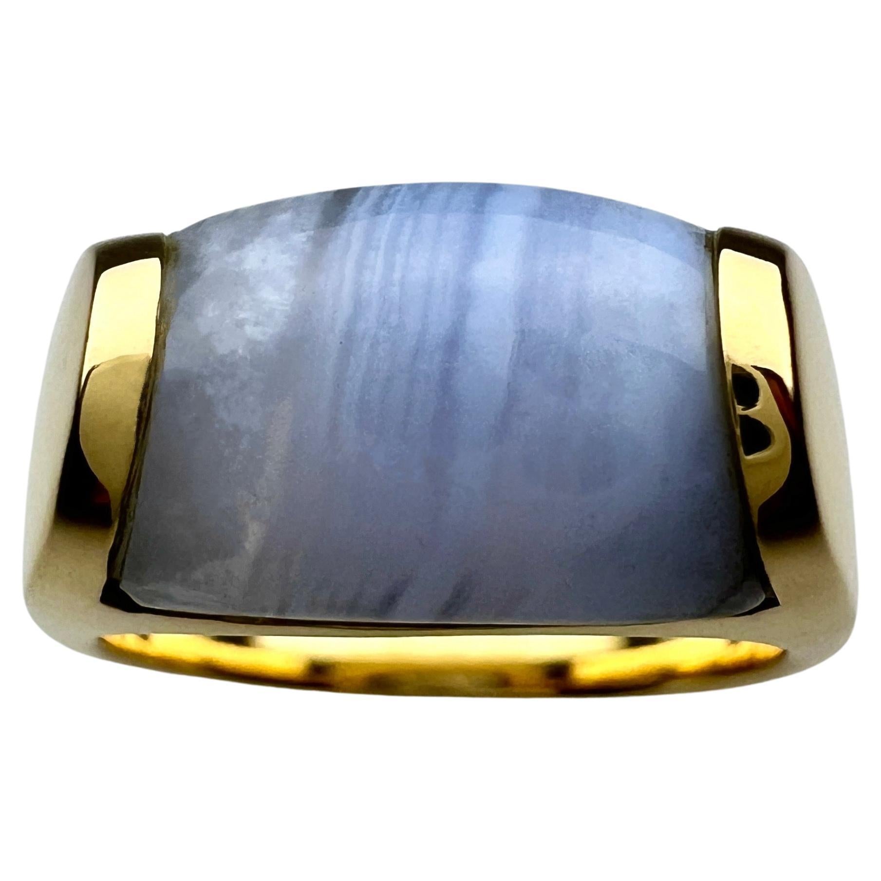 Bvlgari Bulgari Tronchetto 18k Yellow Gold Blue Purple Agate Ring with Box 6.5