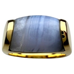 Bvlgari Bulgari Tronchetto in oro giallo 18k Anello in agata blu viola con scatola 6,5
