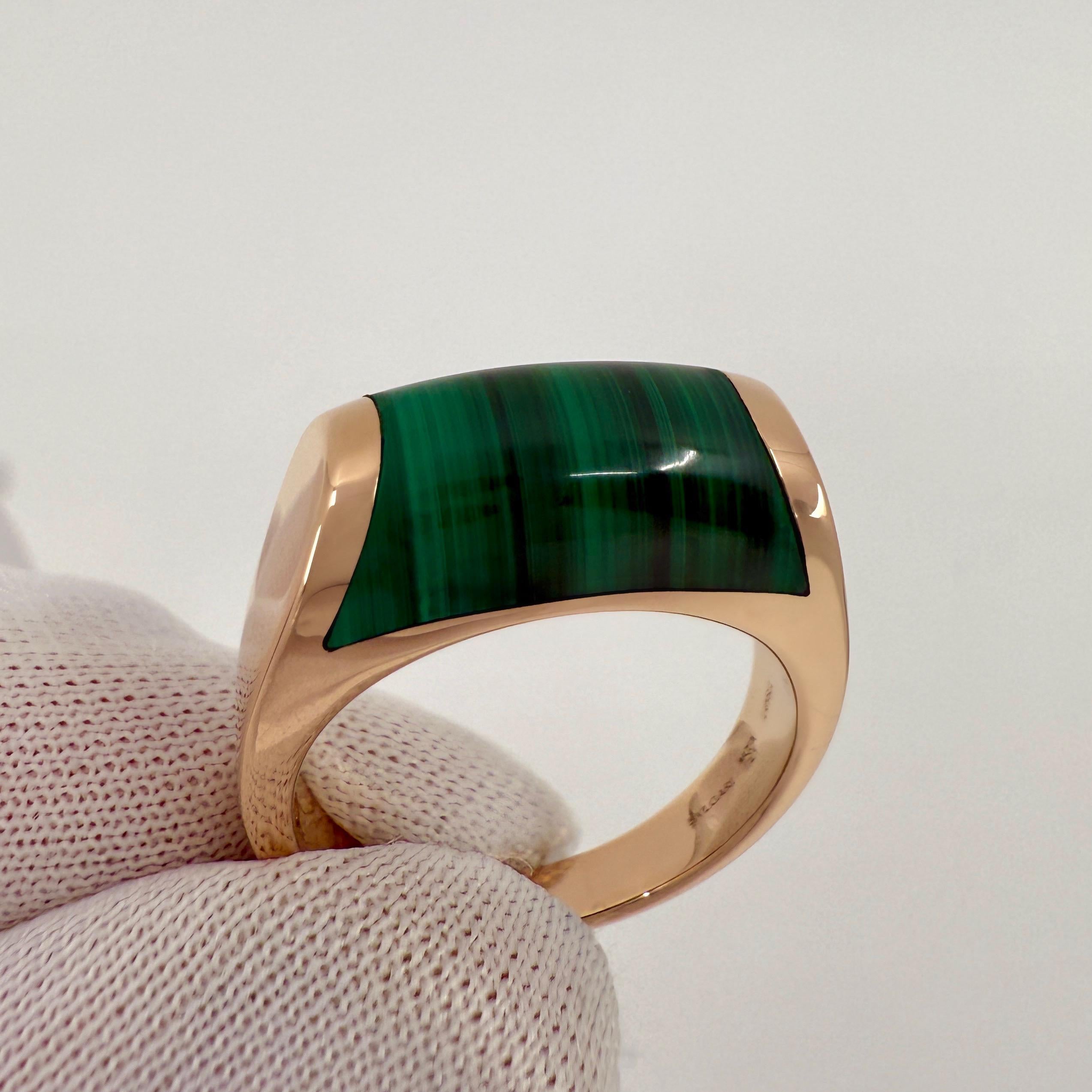 Bvlgari Bulgari Tronchetto Mysa 18k Rose Gold Green Malachite Ring with Box 54 In Excellent Condition In Birmingham, GB