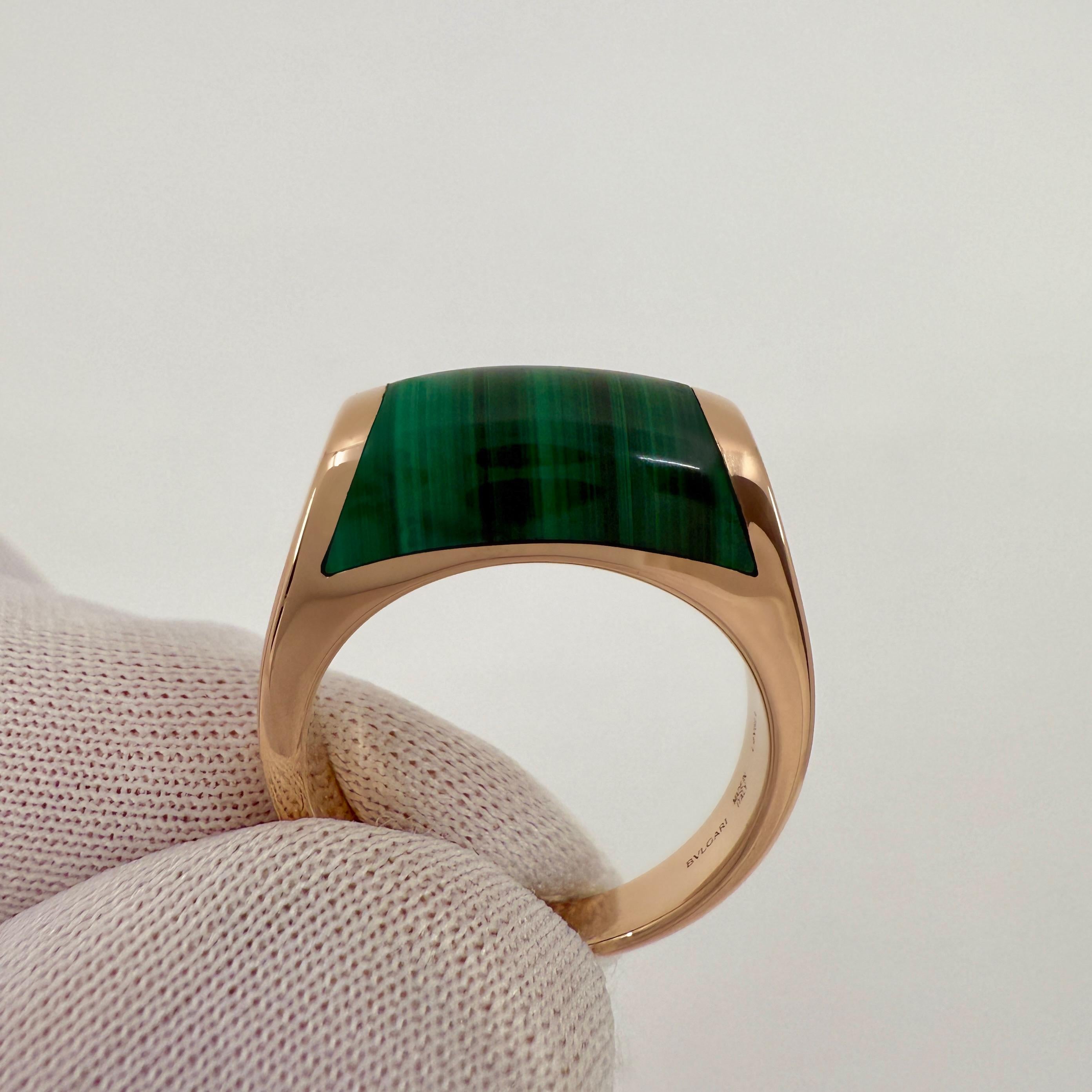 Bvlgari Bulgari Tronchetto Mysa 18k Rose Gold Green Malachite Ring with Box 54 1