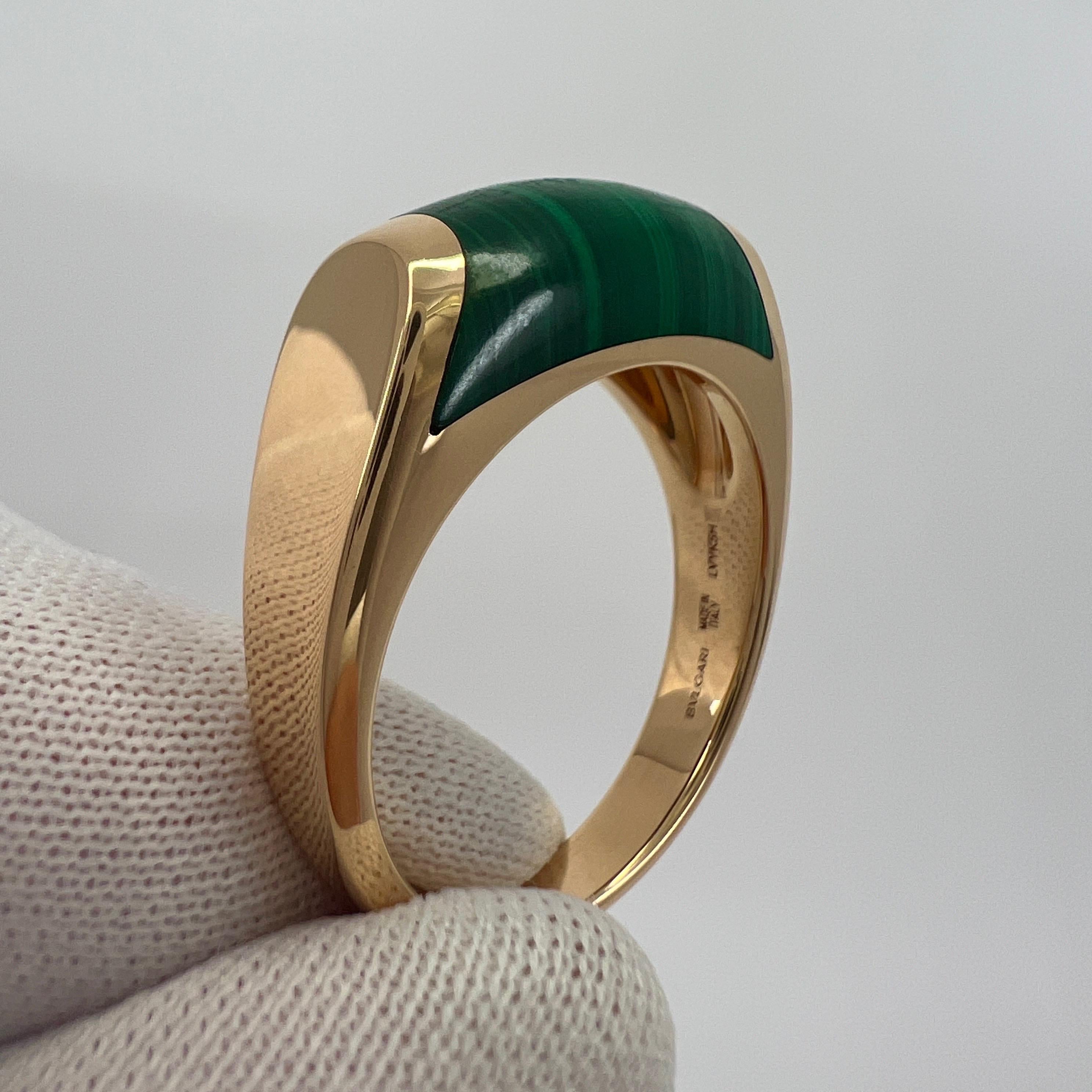 Bvlgari Bulgari Tronchetto Mysa 18k Rose Gold Green Malachite Ring with Box 58 In Good Condition In Birmingham, GB
