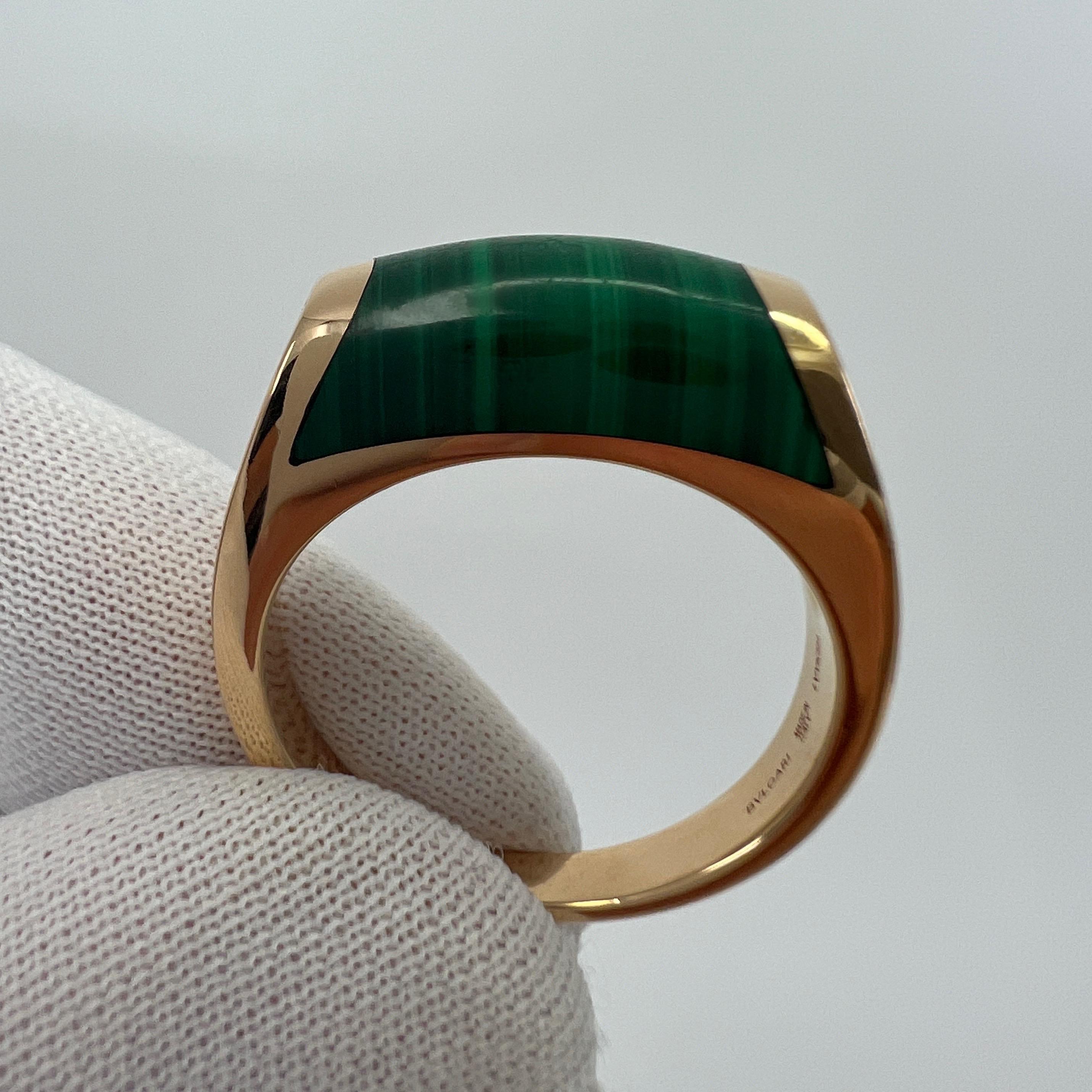 Bvlgari Bulgari Tronchetto Mysa 18k Rose Gold Green Malachite Ring with Box US7 5
