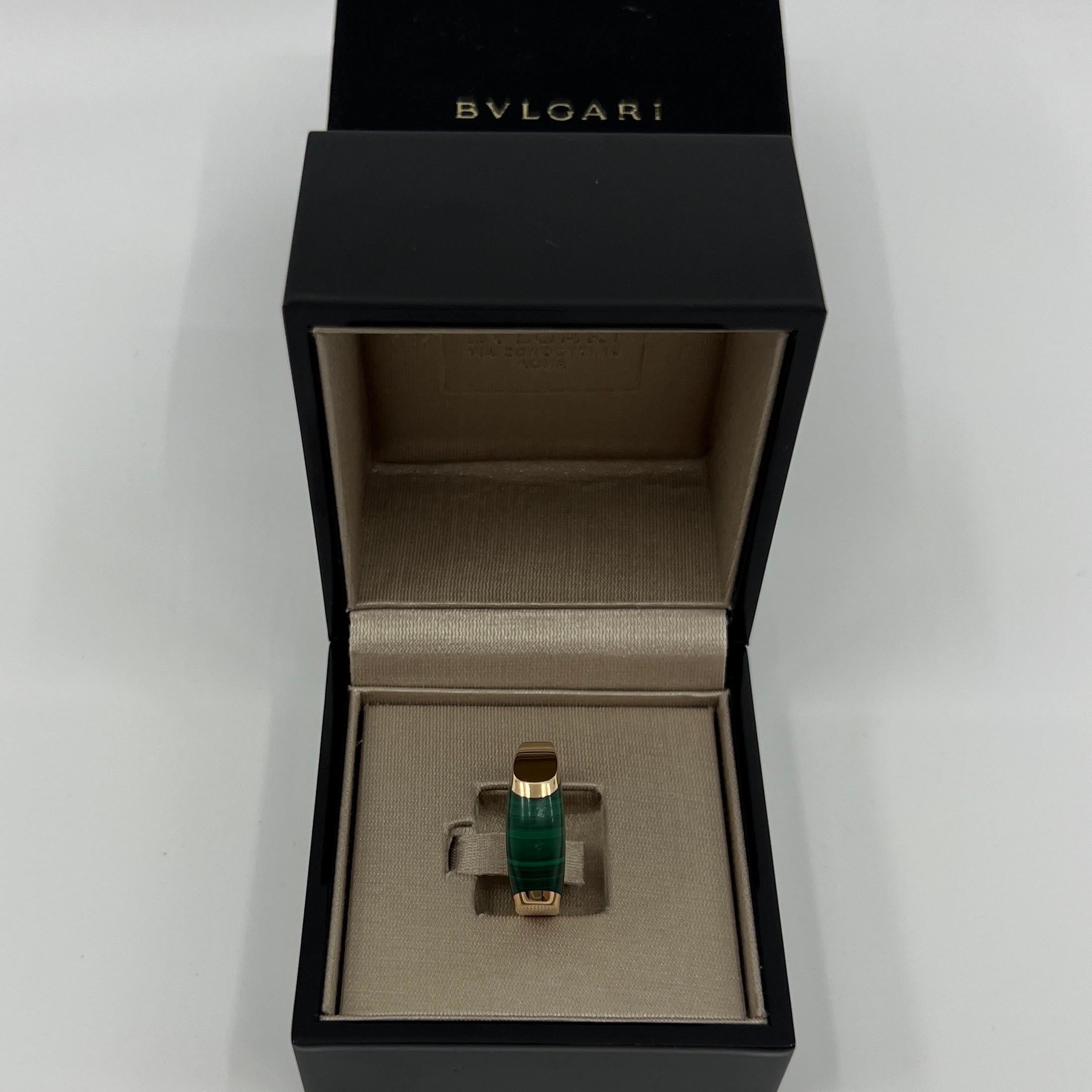 Bvlgari Bulgari Tronchetto Mysa 18k Rose Gold Green Malachite Ring with Box US7 3