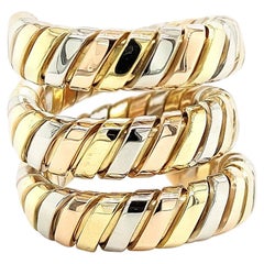 Used Bvlgari Bulgari Tubogas 18 Karat Yellow White, Rose Gold Flexible Wrap Band Ring