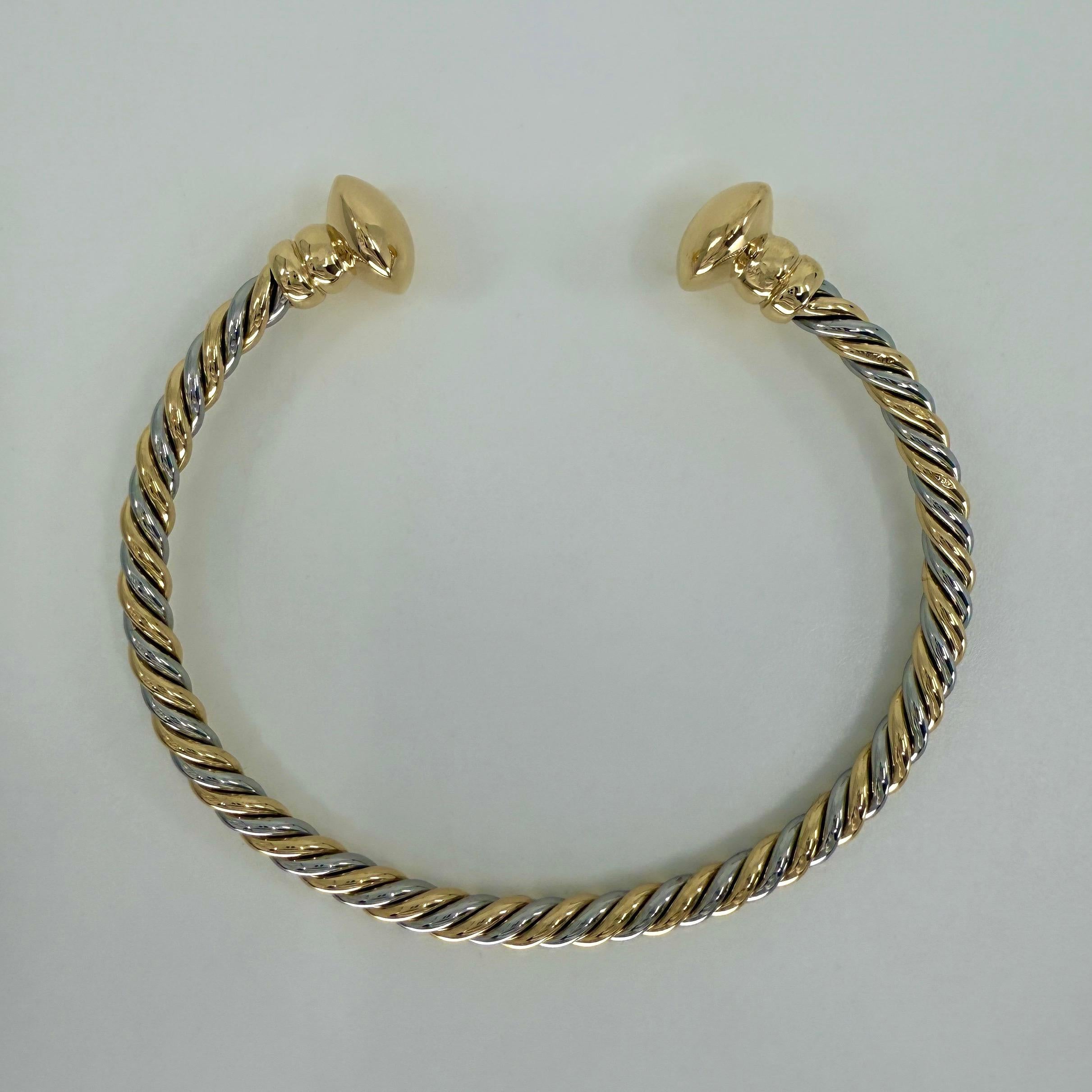 Bvlgari Bulgari Tubogas 18k Yellow Gold Steel Twist Bangle Bracelet Cuff In Excellent Condition For Sale In Birmingham, GB