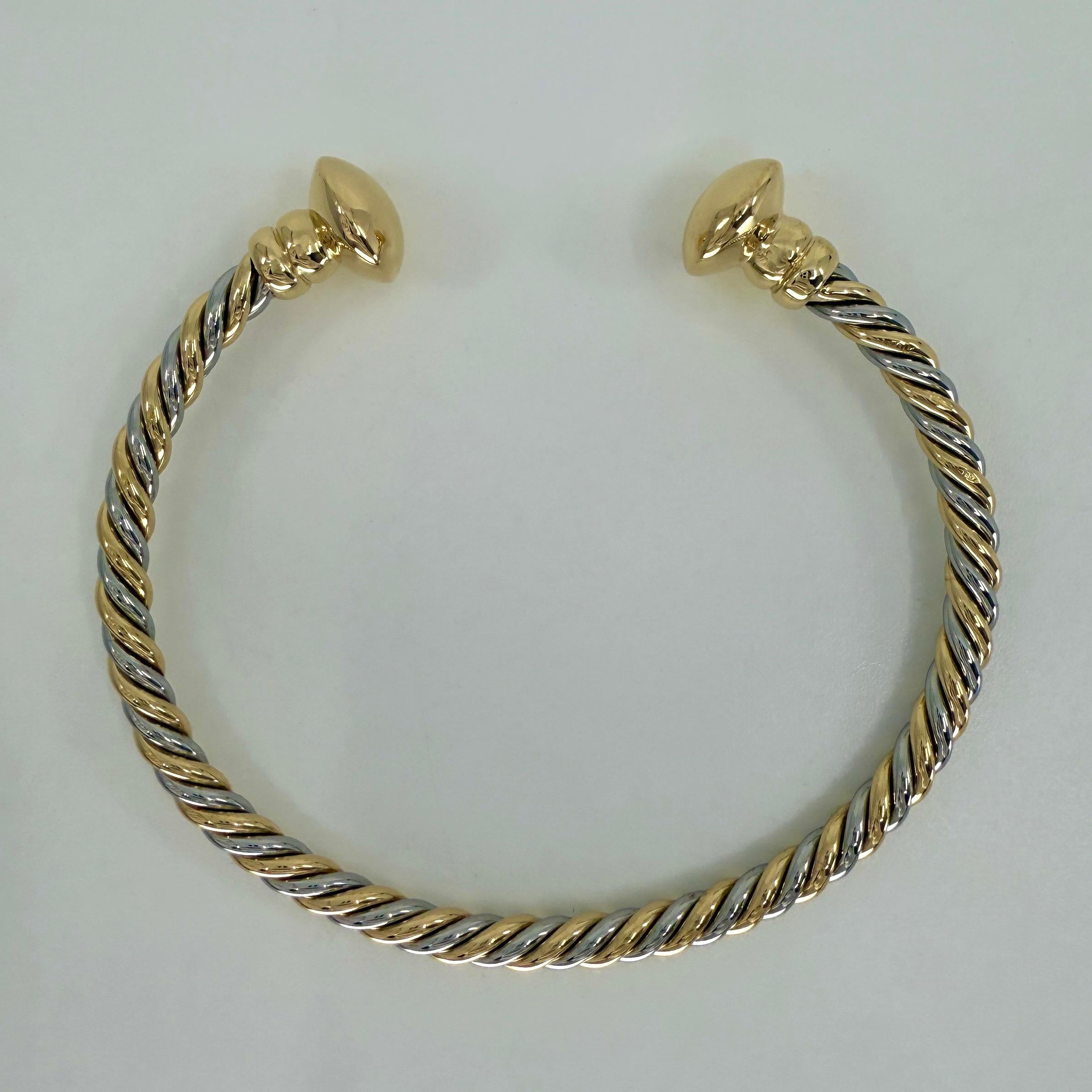 Bvlgari Bulgari Tubogas 18k Yellow Gold Steel Twist Bangle Bracelet Cuff For Sale 2