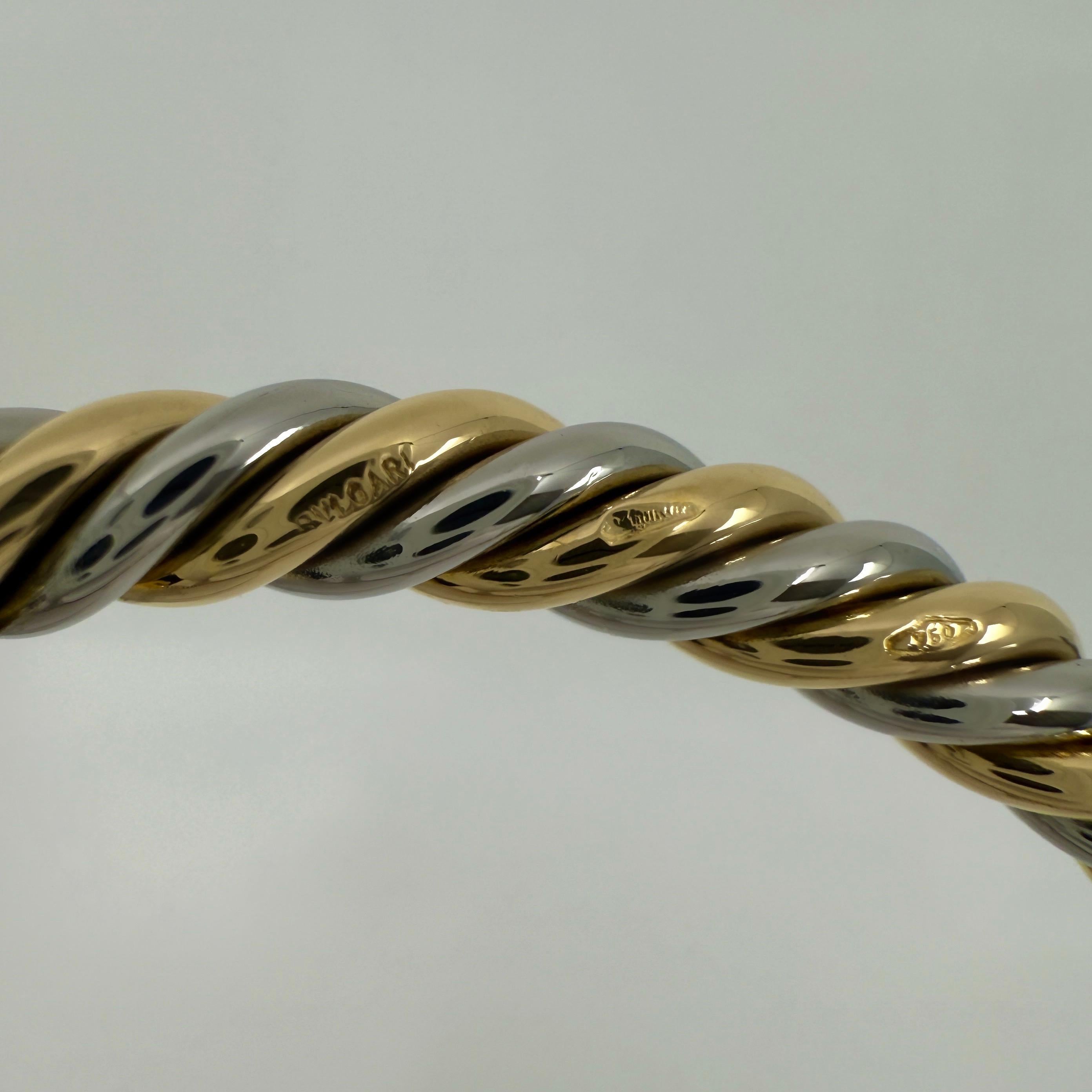Bvlgari Bulgari Tubogas 18k Yellow Gold Steel Twist Bangle Bracelet Cuff For Sale 3
