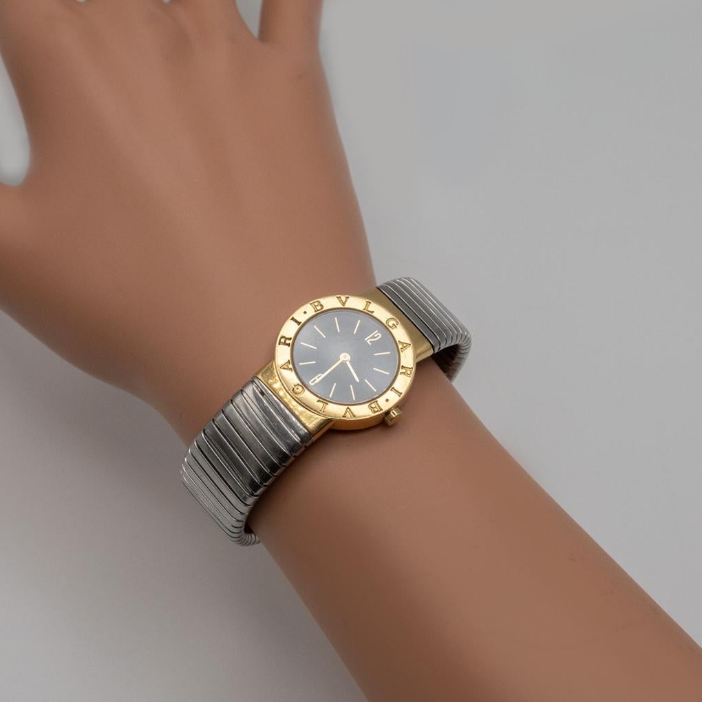 Bvlgari Bulgari Tubogas BB26 2T Armbanduhr aus Edelstahl und Gold im Angebot 6