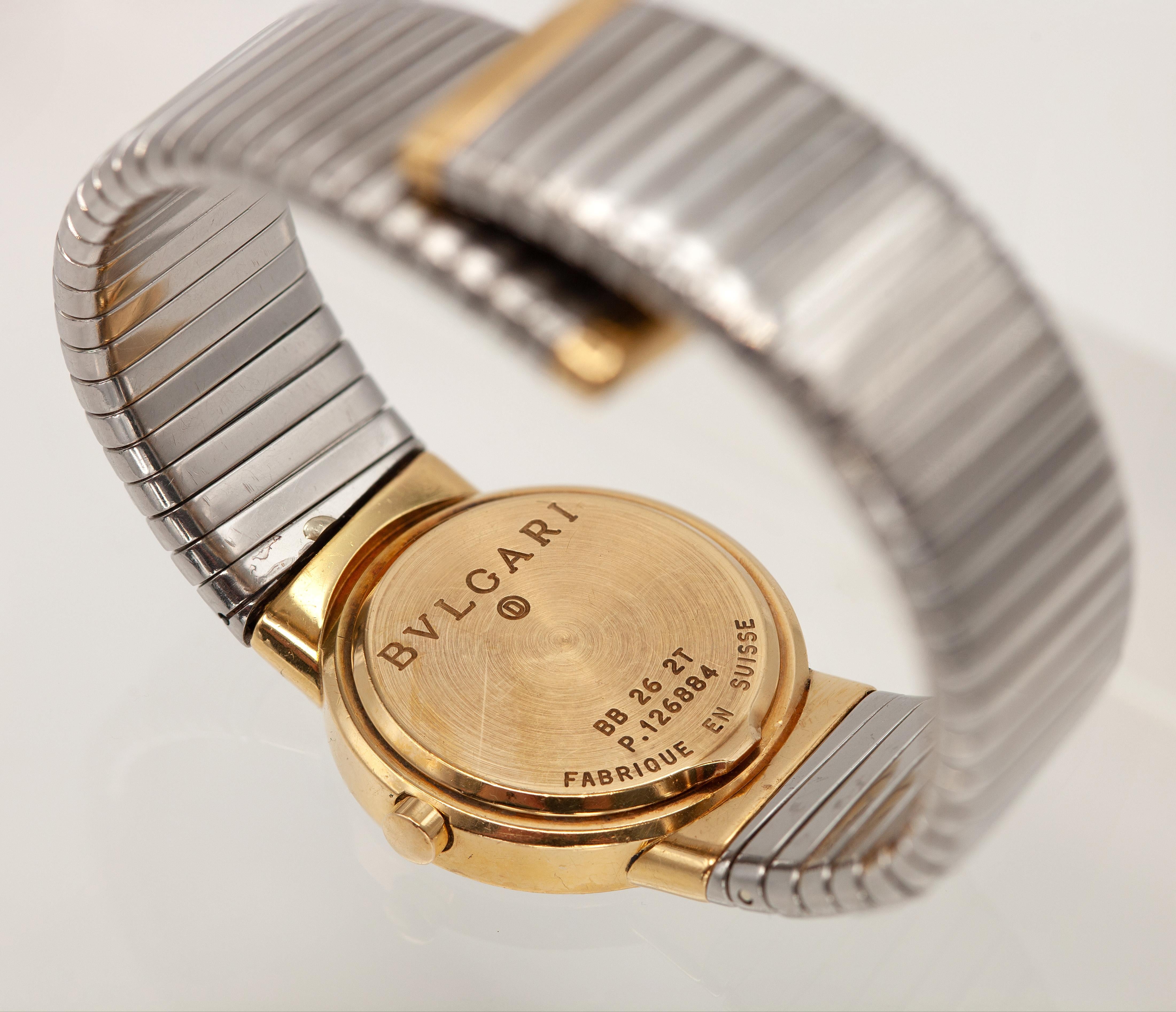 Bvlgari Bulgari Tubogas BB26 2T Armbanduhr aus Edelstahl und Gold im Angebot 2