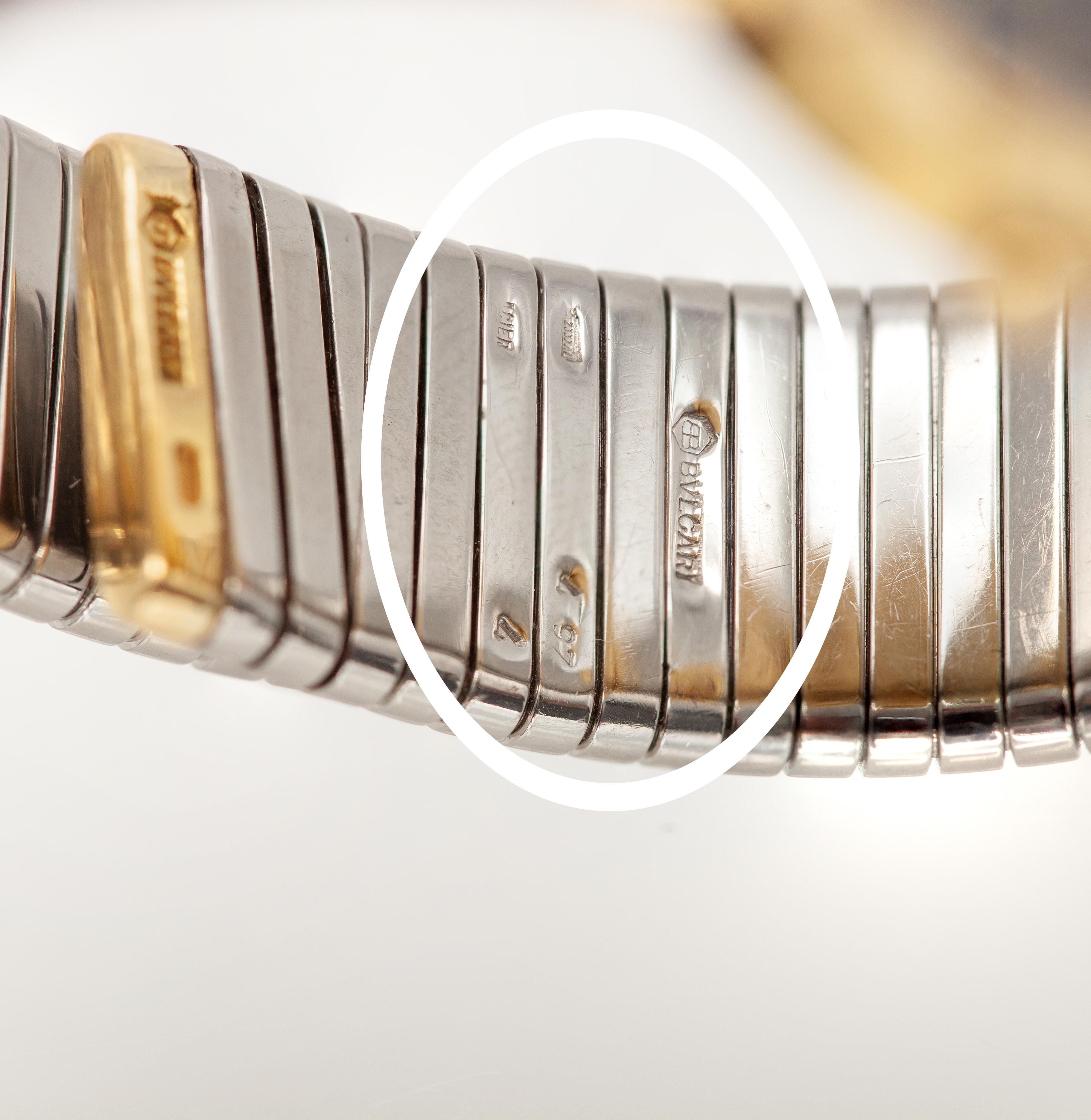 Bvlgari Bulgari Tubogas BB26 2T Armbanduhr aus Edelstahl und Gold im Angebot 3