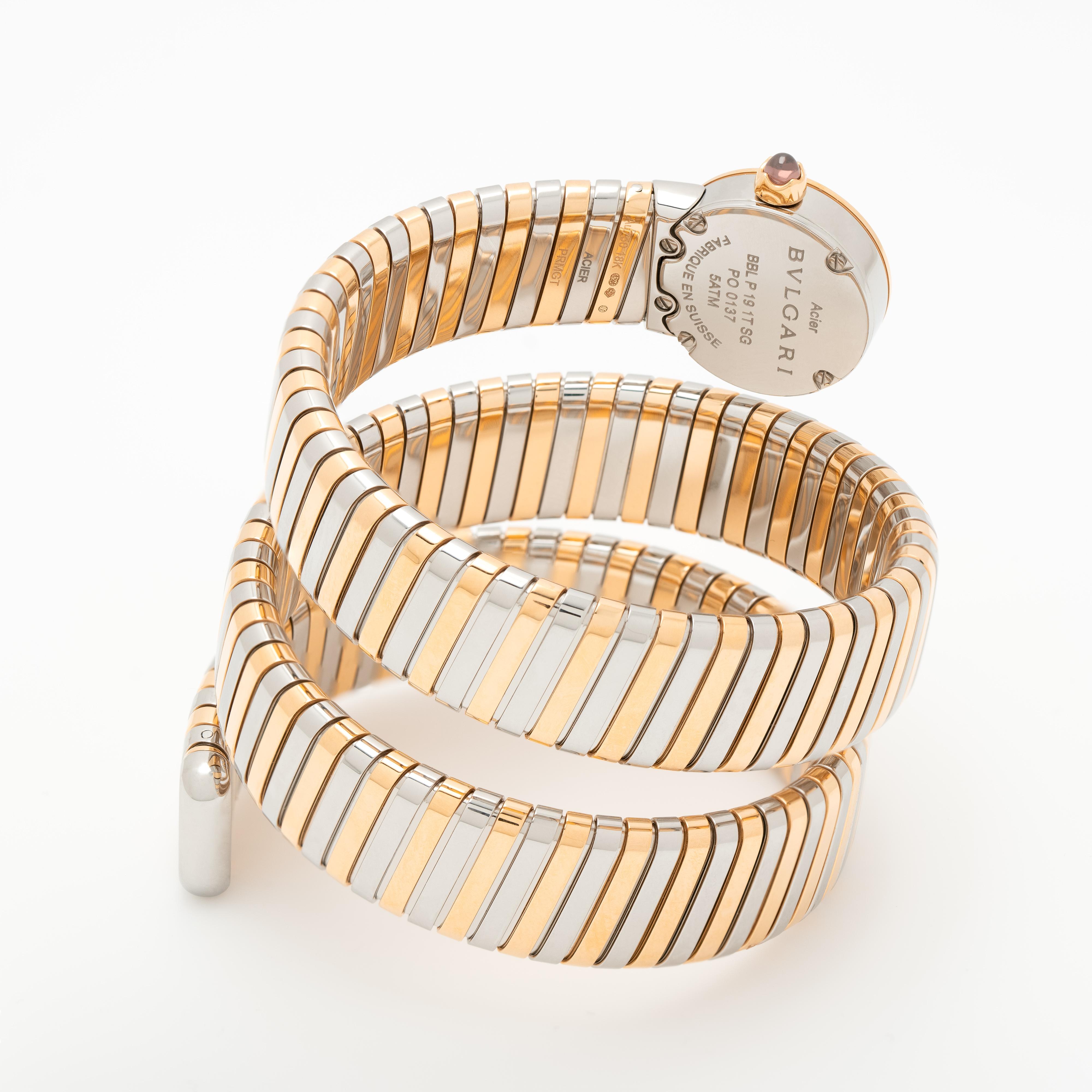 Modern Bvlgari Bulgari Tubogas Wrap Watch Model BB LP191T SG Diamond Dial