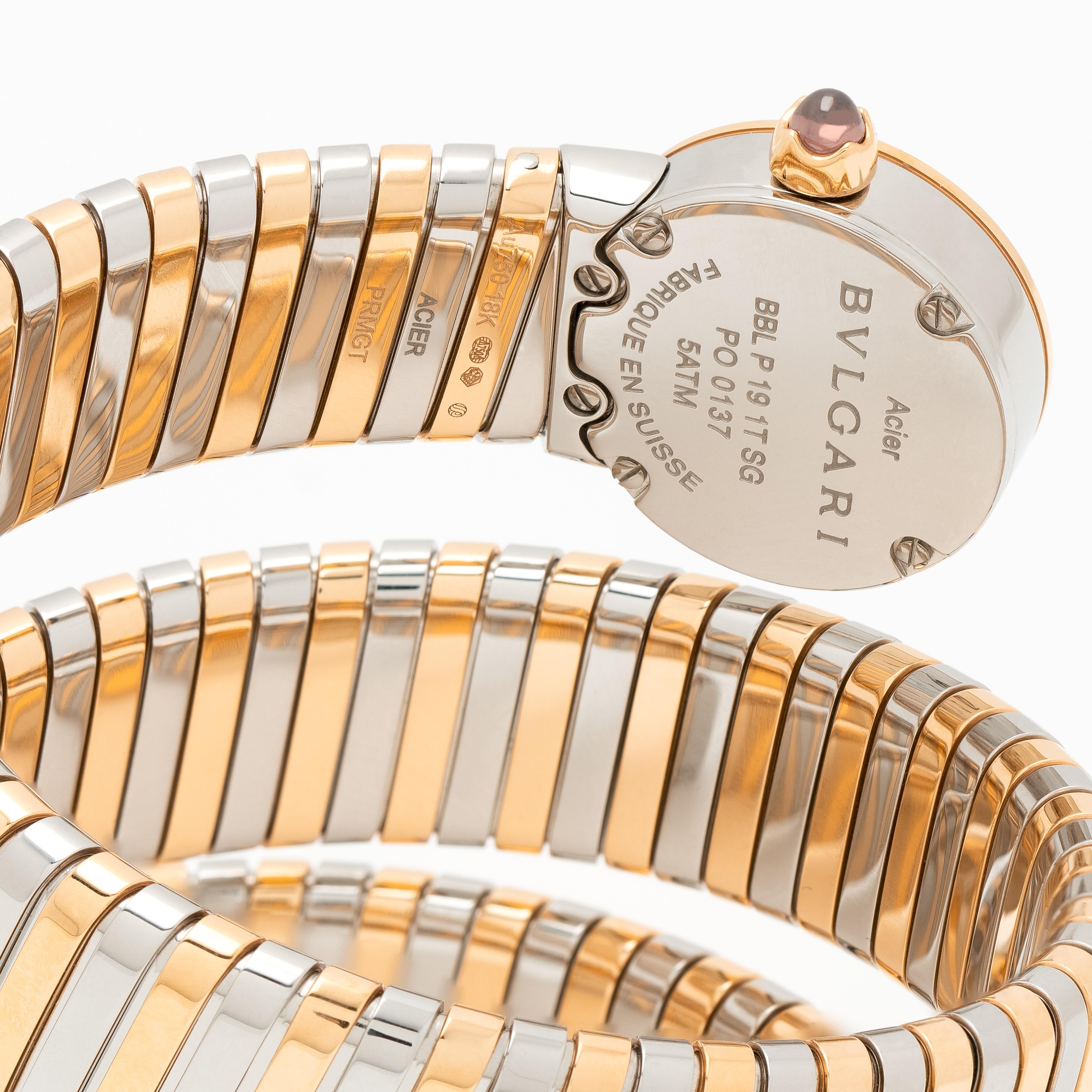 Brilliant Cut Bvlgari Bulgari Tubogas Wrap Watch Model BB LP191T SG Diamond Dial