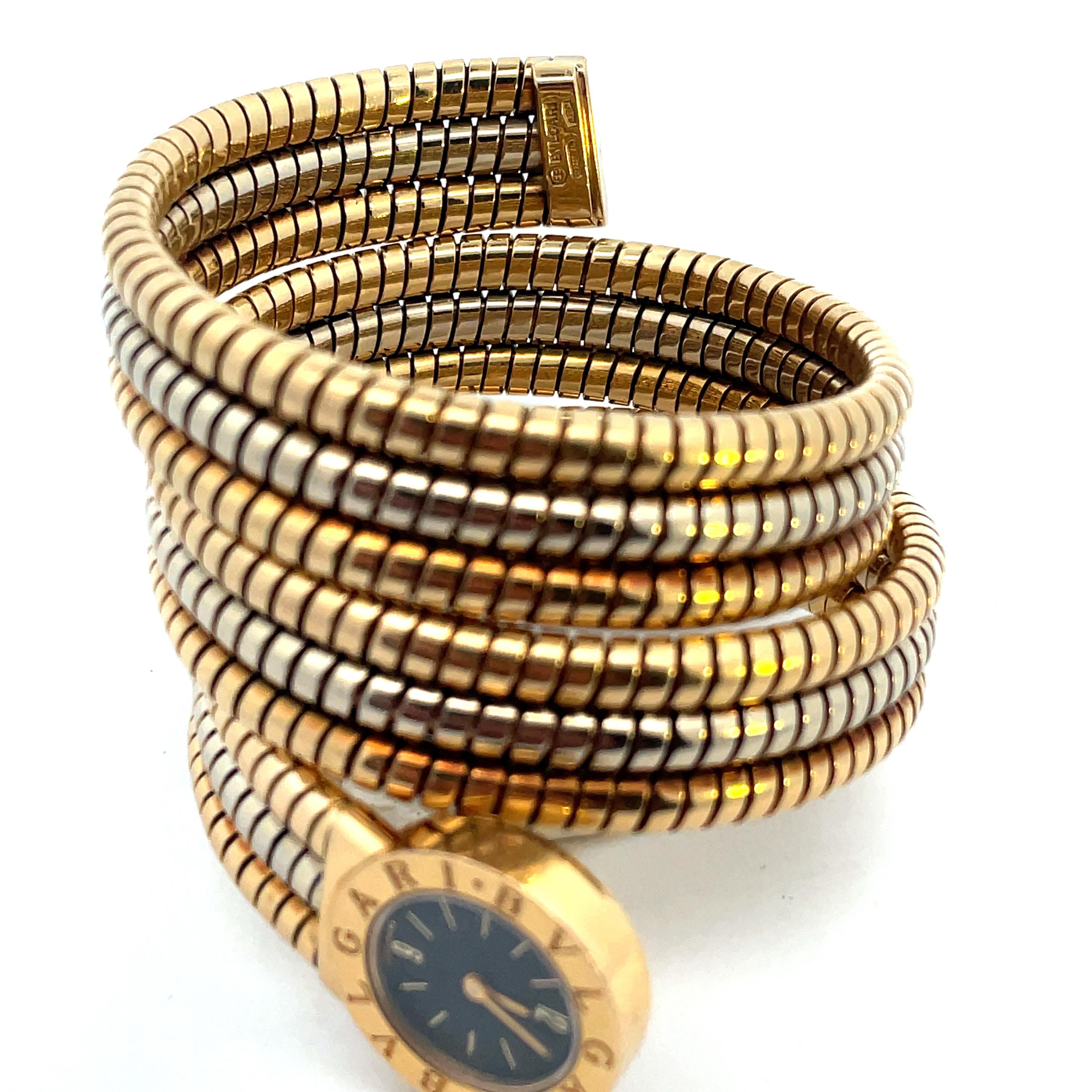 Bvlgari Bulgari Two Color 18kt Gold Tubogas Serpenti Bracelet Watch Vintage  For Sale 1