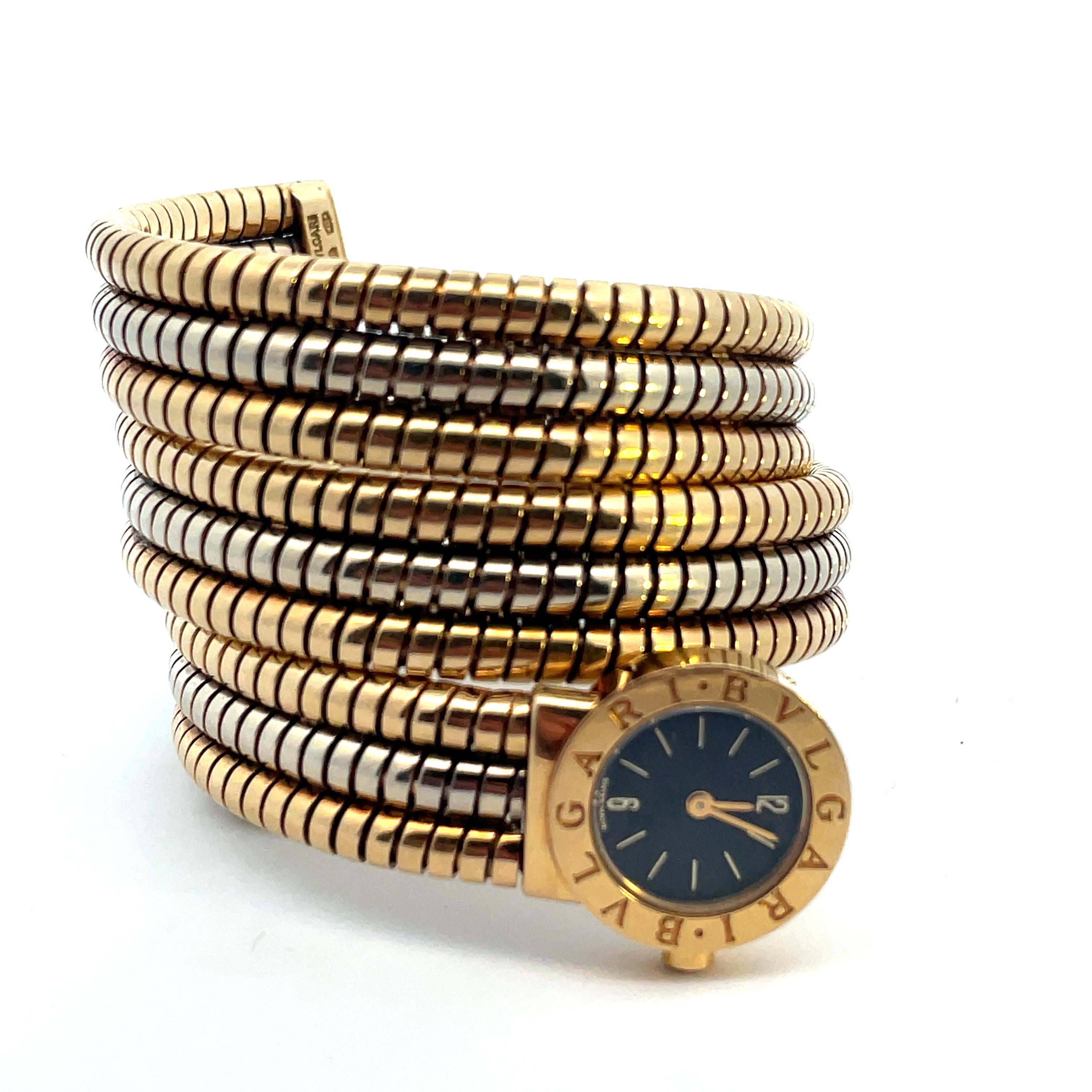Women's or Men's Bvlgari Bulgari Two Color 18kt Gold Tubogas Serpenti Bracelet Watch Vintage  For Sale
