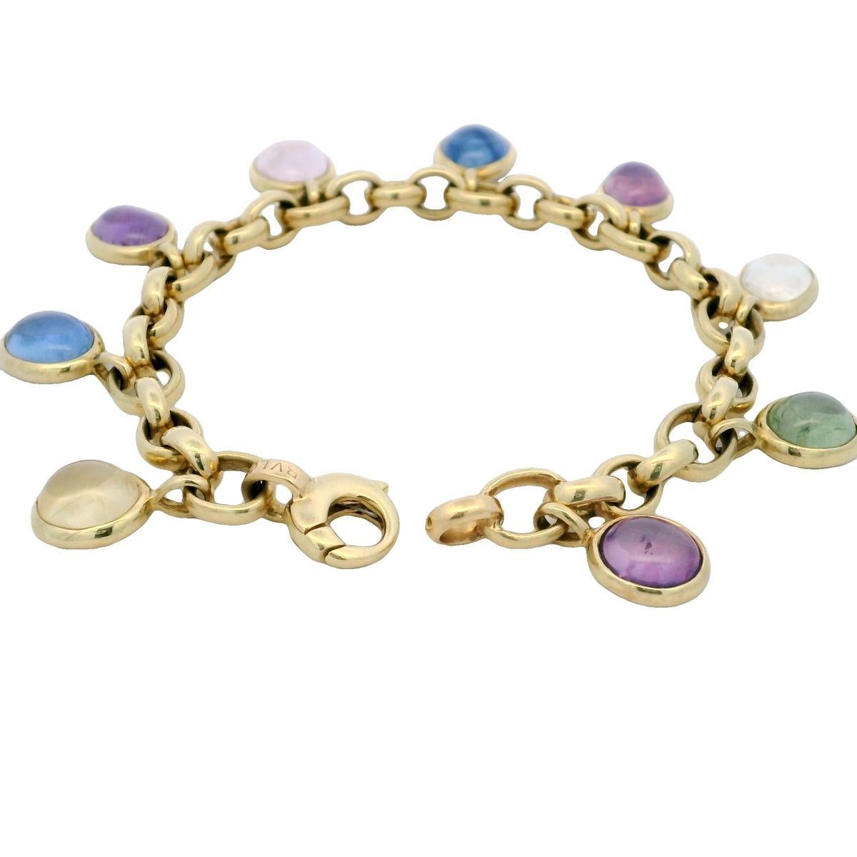 Cabochon Bvlgari Bulgari Bracciale Charm con zaffiro multicolore d'epoca in oro giallo 18 carati in vendita