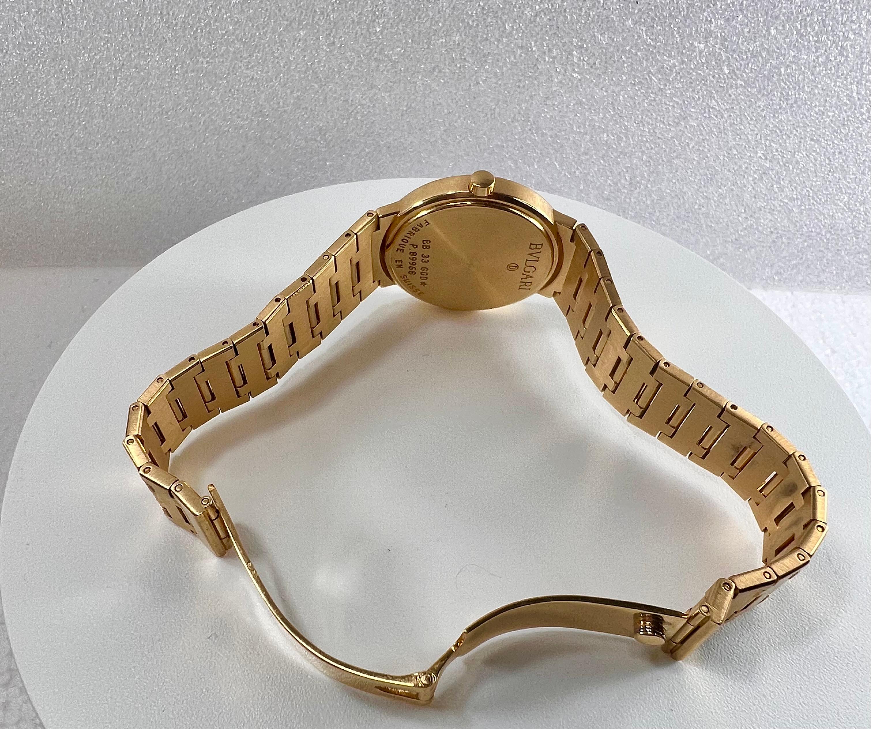 Bvlgari Bulgari Yellow Gold Watch with Black Face All Gold Deployant Clasp For Sale 3