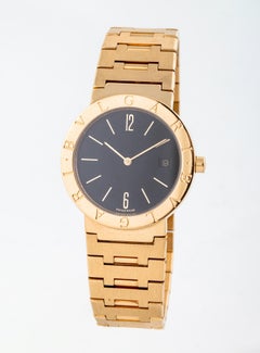 Bvlgari Bulgari Yellow Gold Watch with Black Face All Gold Deployant Clasp